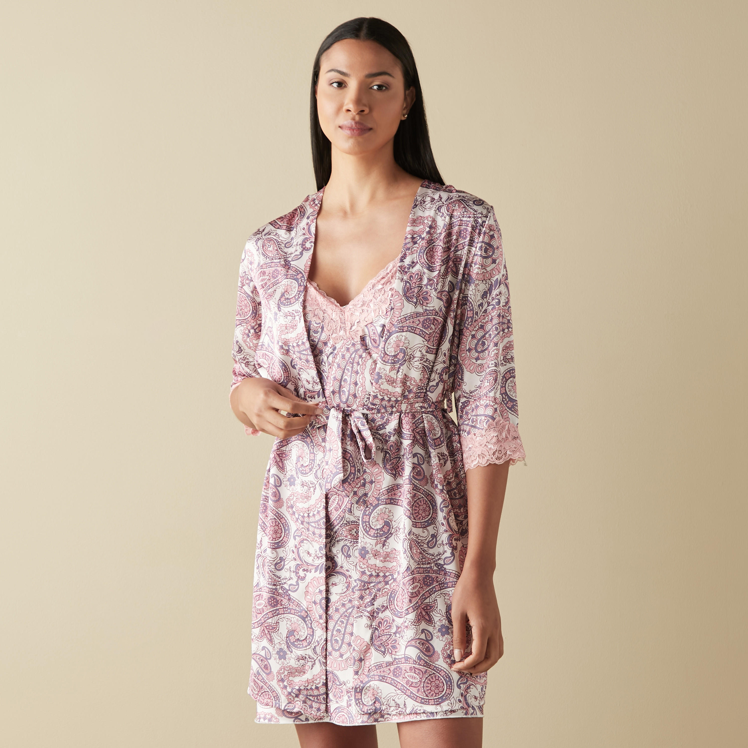 طقم فستان نوم وروب بطبعات بيزلي-women-clothing-nightwear-nighties-image-1