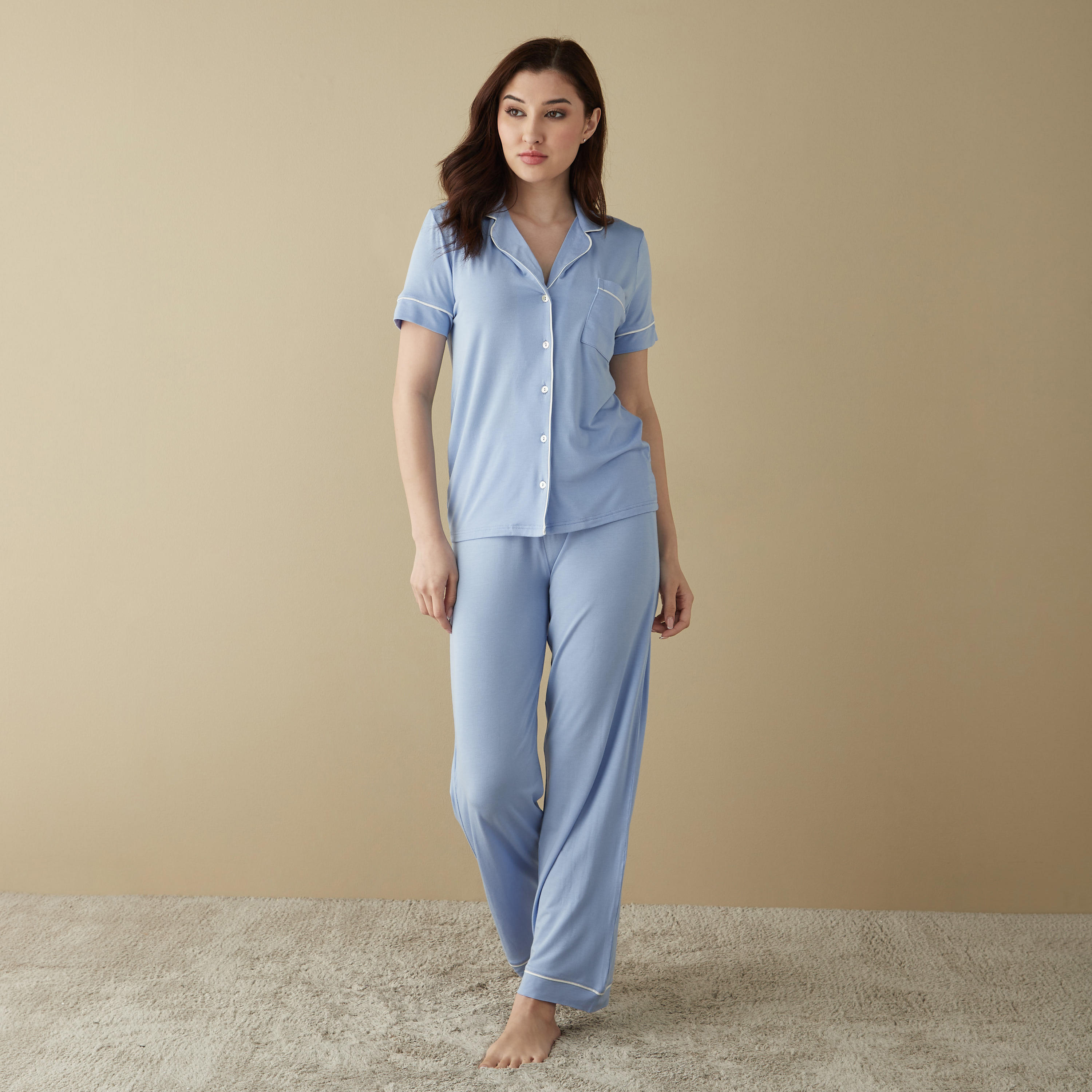 Short Sleeves Shirt and Pyjama Set-women-clothing-nightwear-pyjamas-longsets-image-1