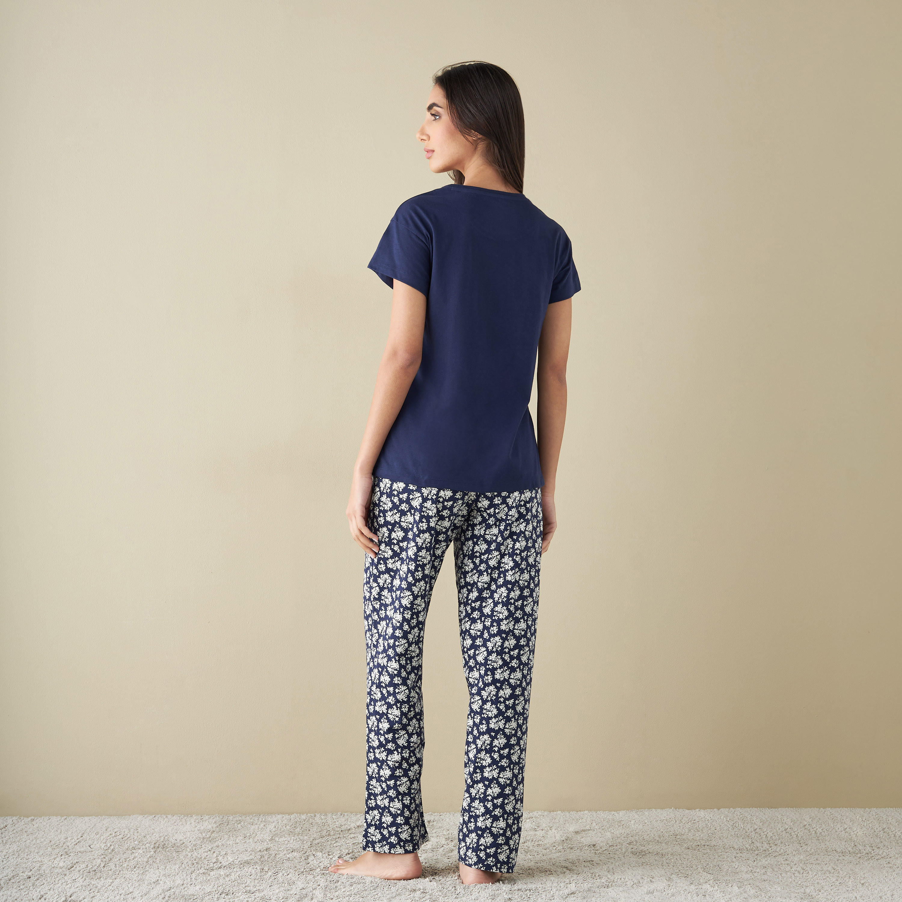 All-Over Floral Print T-shirt and Pyjama Set-women-clothing-nightwear-pyjamas-longsets-image-4