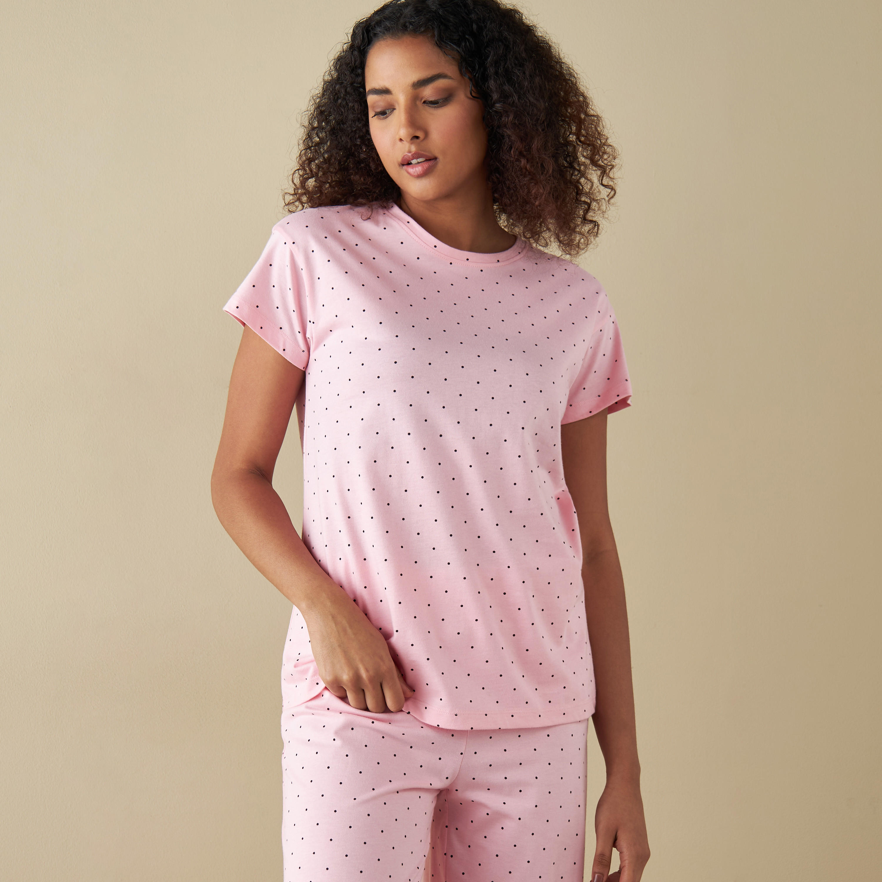 All-Over Polka Dot Print T-shirt and Pyjama Set-women-clothing-nightwear-pyjamas-longsets-image-2