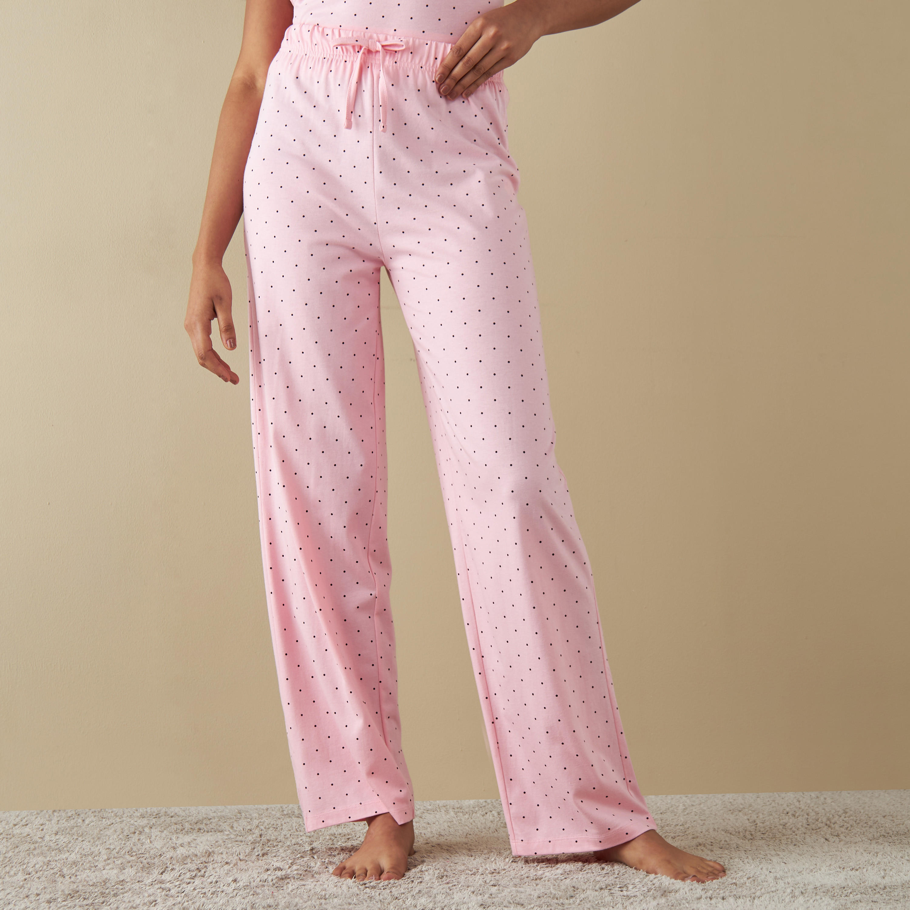 All-Over Polka Dot Print T-shirt and Pyjama Set-women-clothing-nightwear-pyjamas-longsets-image-3