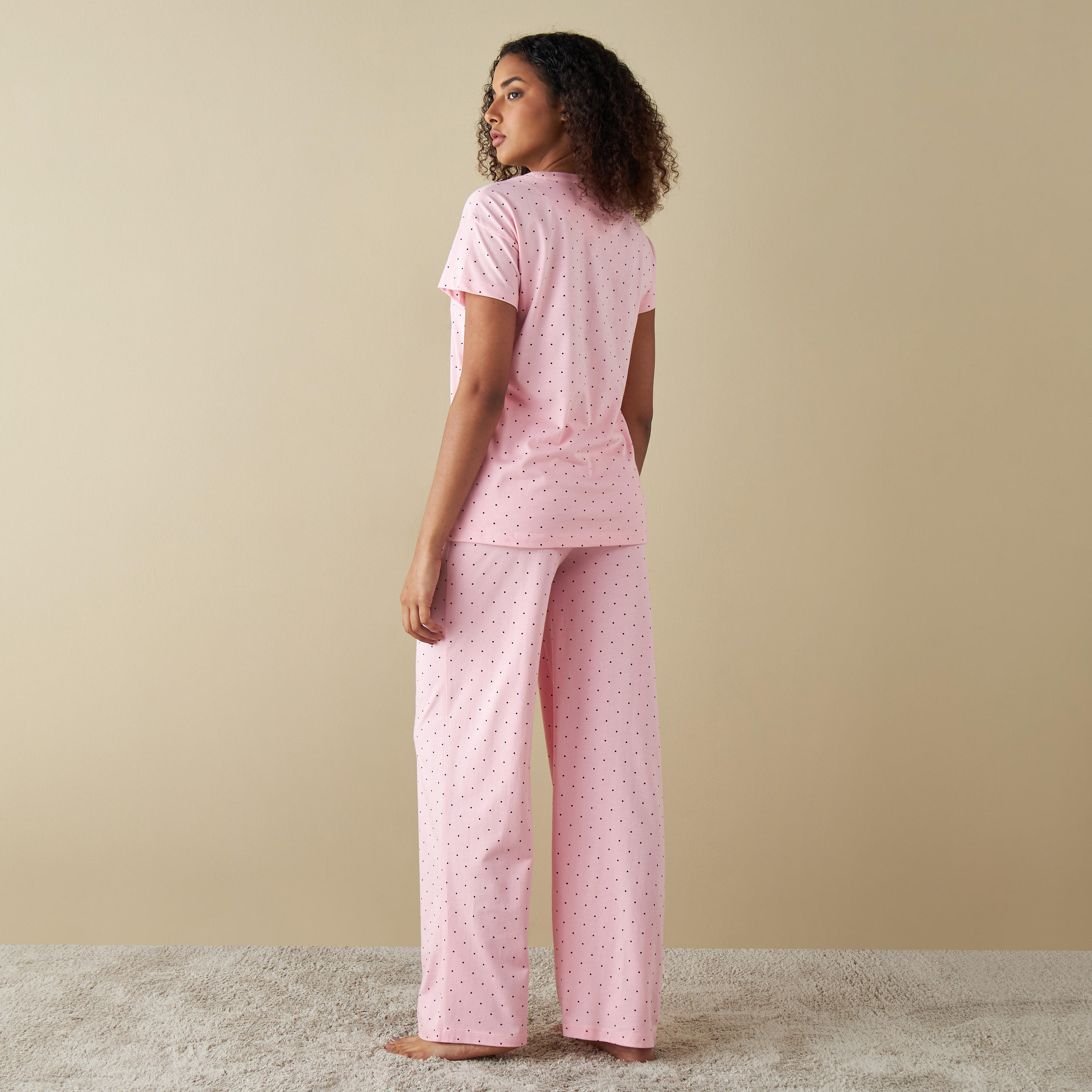 All-Over Polka Dot Print T-shirt and Pyjama Set-women-clothing-nightwear-pyjamas-longsets-image-4