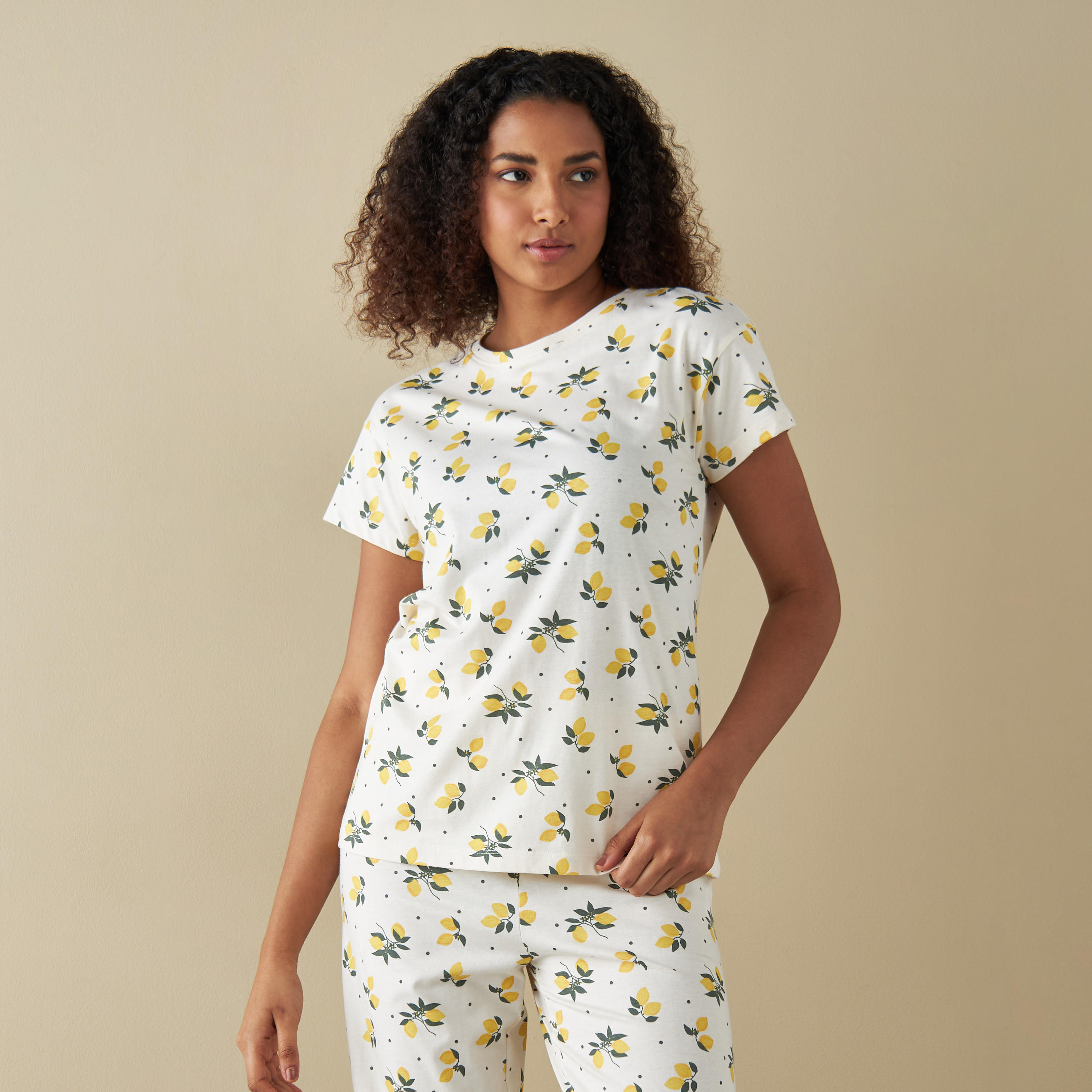 All-Over Lemon Print T-shirt and Pyjama Set-women-clothing-nightwear-pyjamas-longsets-image-2
