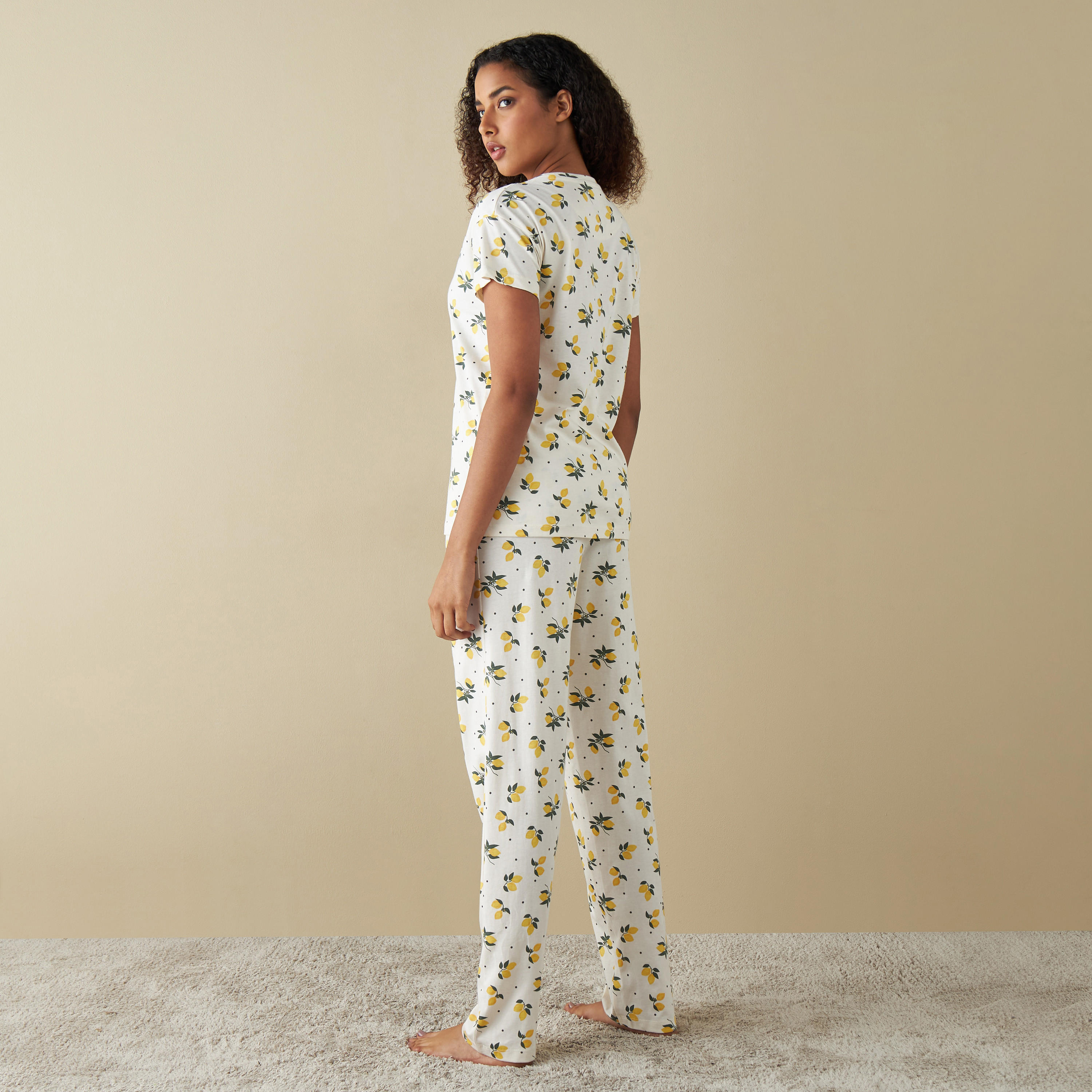 All-Over Lemon Print T-shirt and Pyjama Set-women-clothing-nightwear-pyjamas-longsets-image-4
