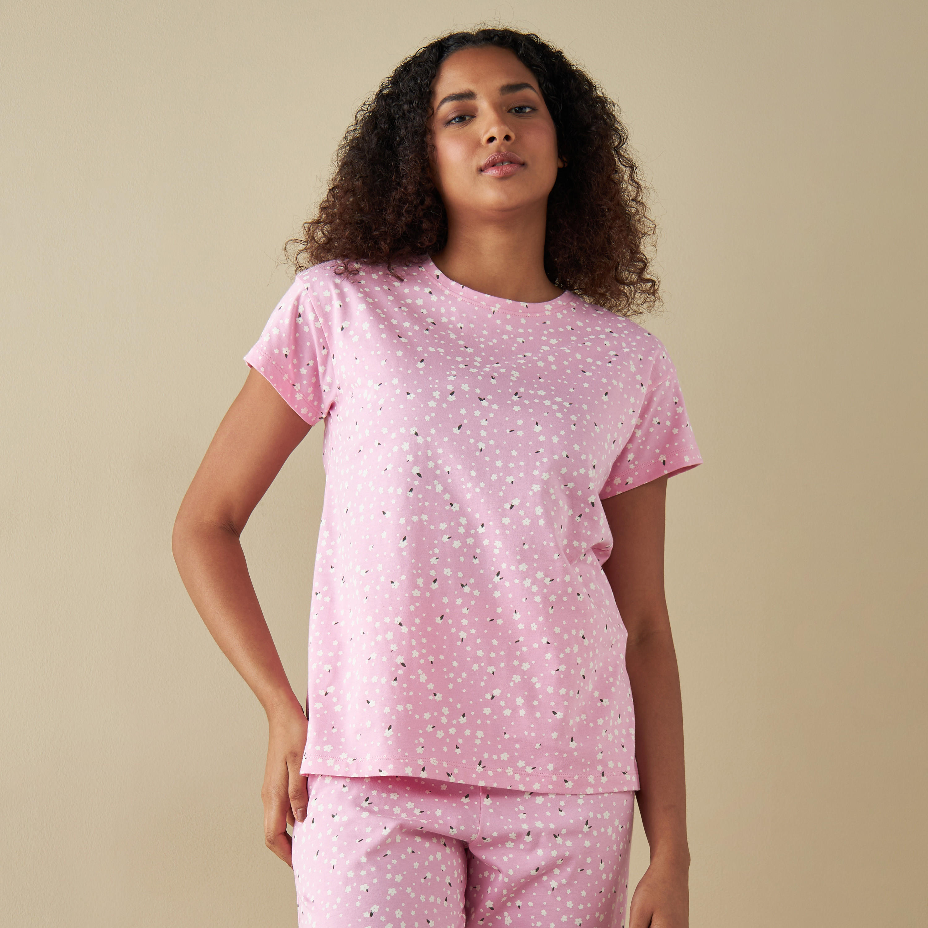 All-Over Floral Print T-shirt and Pyjama Set-women-clothing-nightwear-pyjamas-longsets-image-2