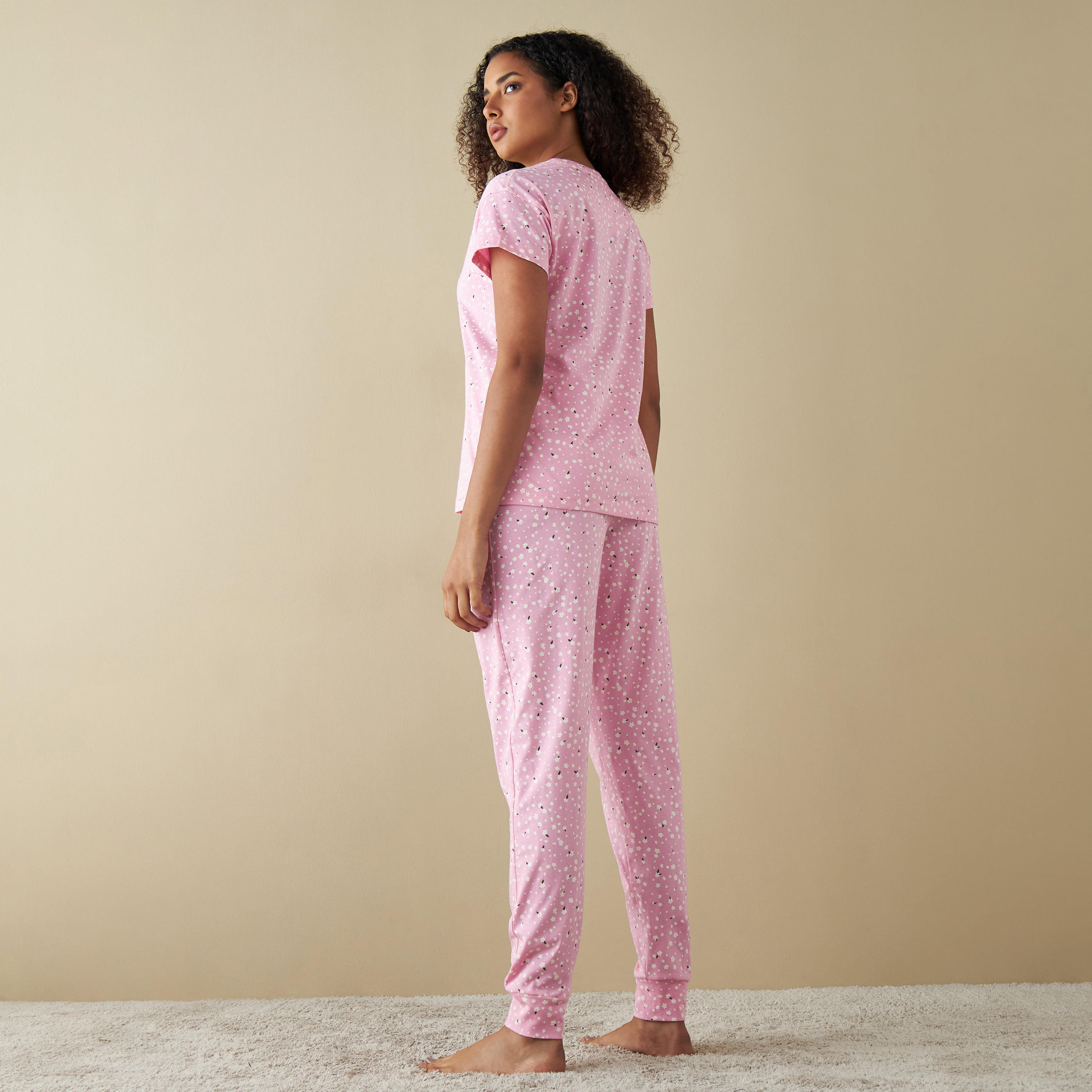 All-Over Floral Print T-shirt and Pyjama Set-women-clothing-nightwear-pyjamas-longsets-image-4
