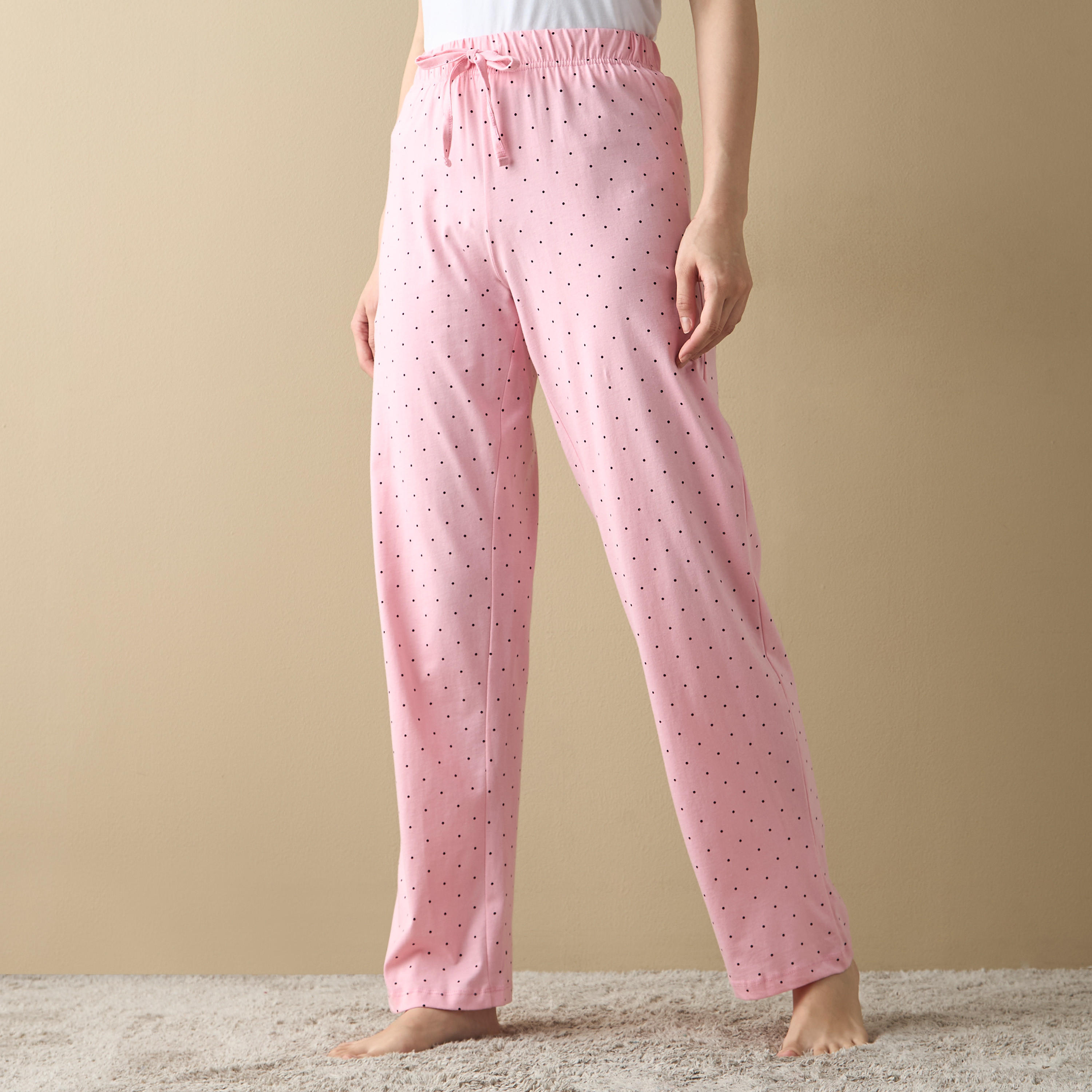 بنطلون بيجاما بطبعات منقطة وخصر مطاطي-women-clothing-nightwear-pyjamas-bottoms-image-1