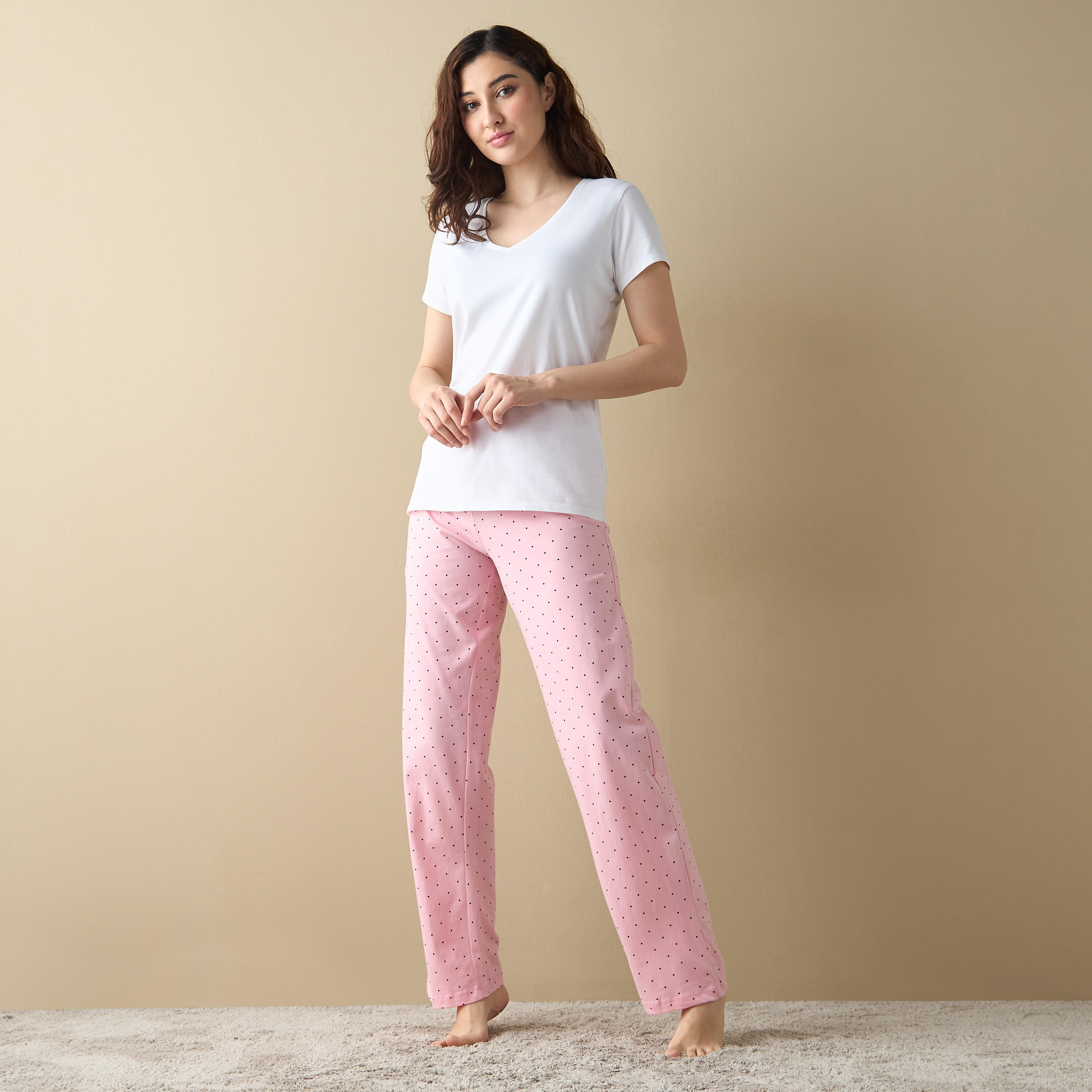 بنطلون بيجاما بطبعات منقطة وخصر مطاطي-women-clothing-nightwear-pyjamas-bottoms-image-2