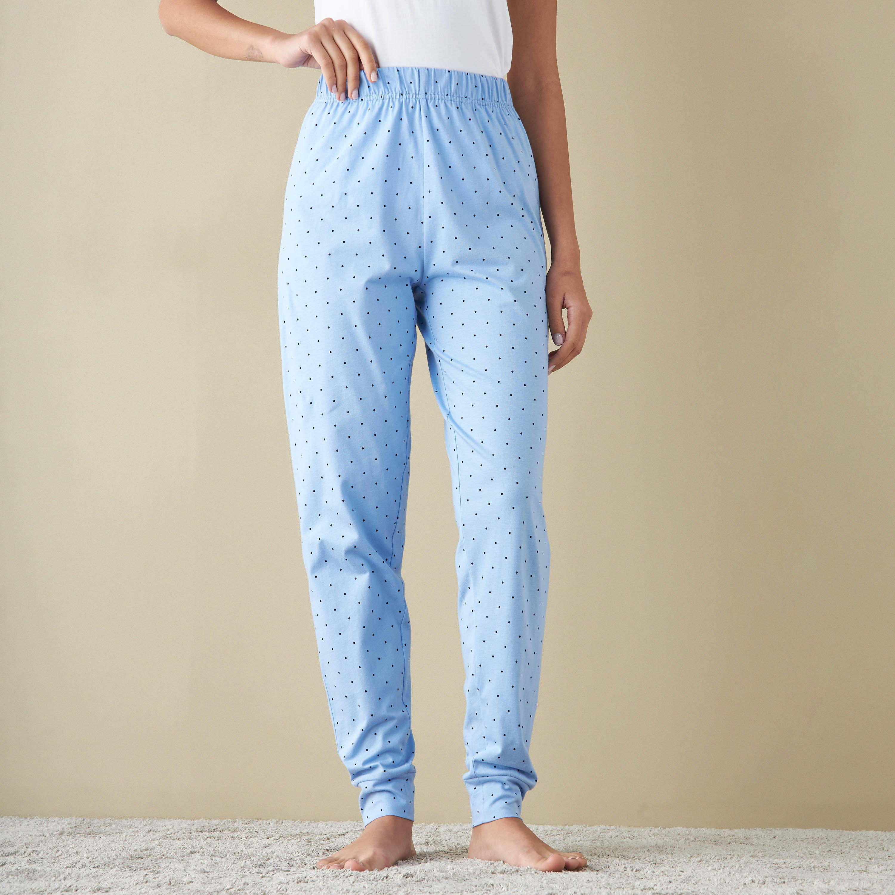 بنطلون بيجاما بطبعات منقطة وخصر مطاطي-women-clothing-nightwear-pyjamas-bottoms-image-1