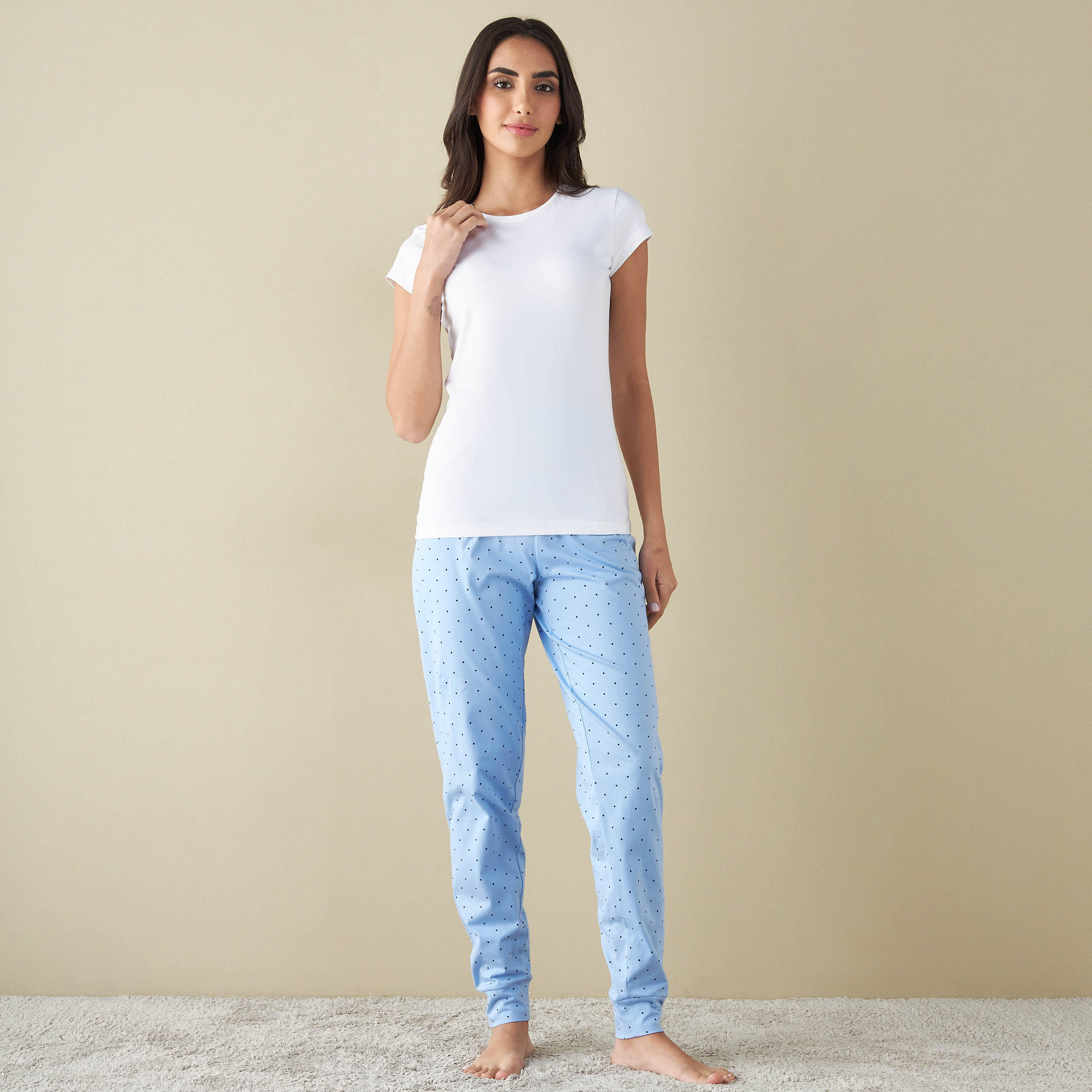 بنطلون بيجاما بطبعات منقطة وخصر مطاطي-women-clothing-nightwear-pyjamas-bottoms-image-2