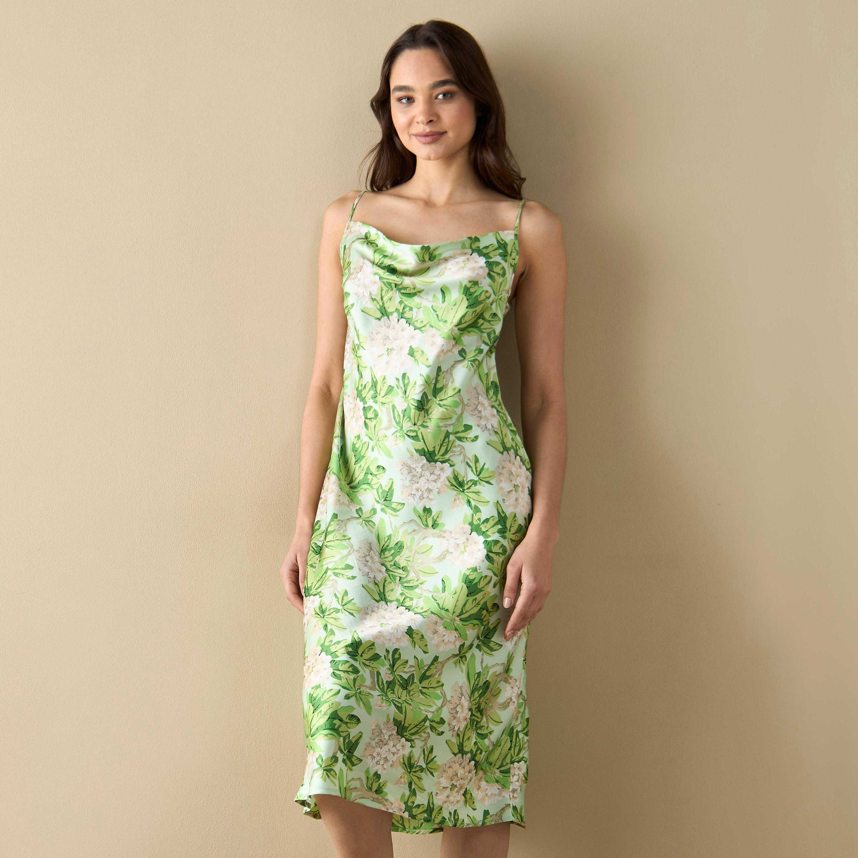 All-Over Floral Print Slip Dress with Cowl Neck and Spaghetti Straps-women-clothing-nightwear-nighties-image-1