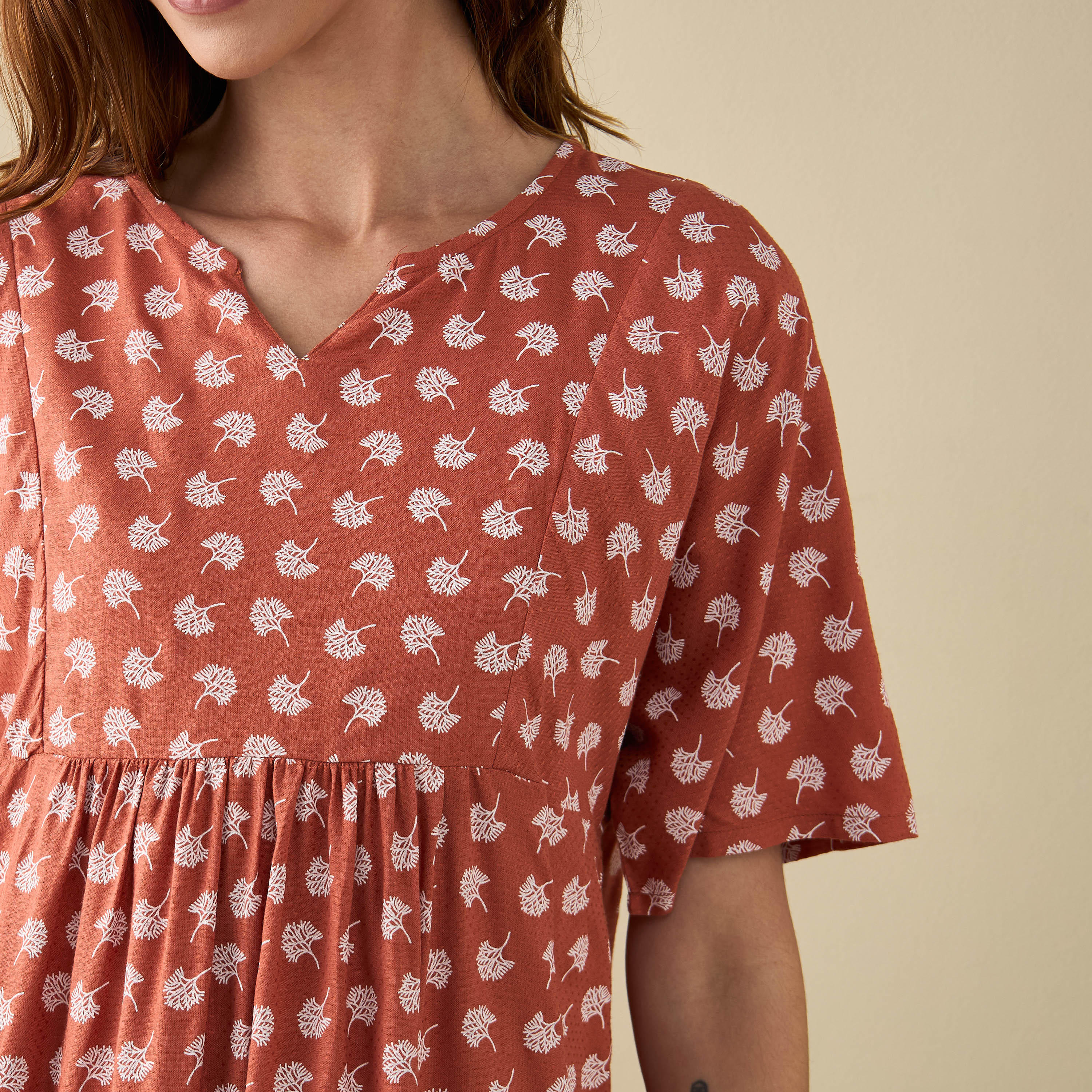 All-Over Leaf Print Sleepshirt with V-neck-women-clothing-nightwear-nighties-image-4