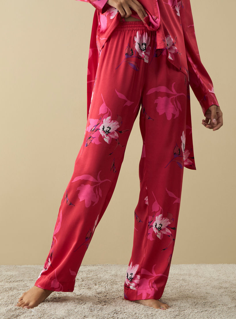 طقم بنطلون بيجاما وقميص بطبعات أزهار وأربطة-women-clothing-nightwear-pyjamas-longsets-image-3
