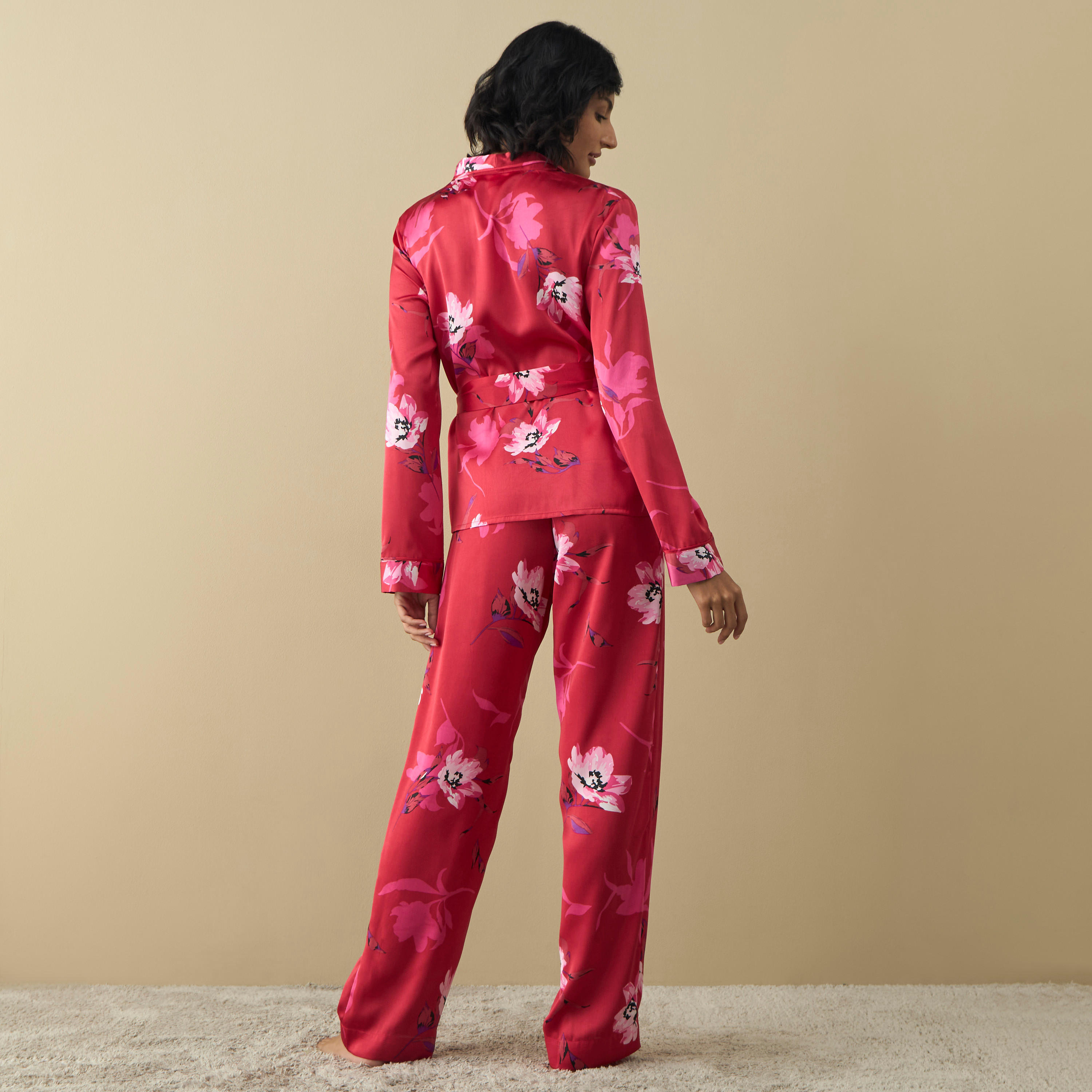 طقم بنطلون بيجاما وقميص بطبعات أزهار وأربطة-women-clothing-nightwear-pyjamas-longsets-image-4