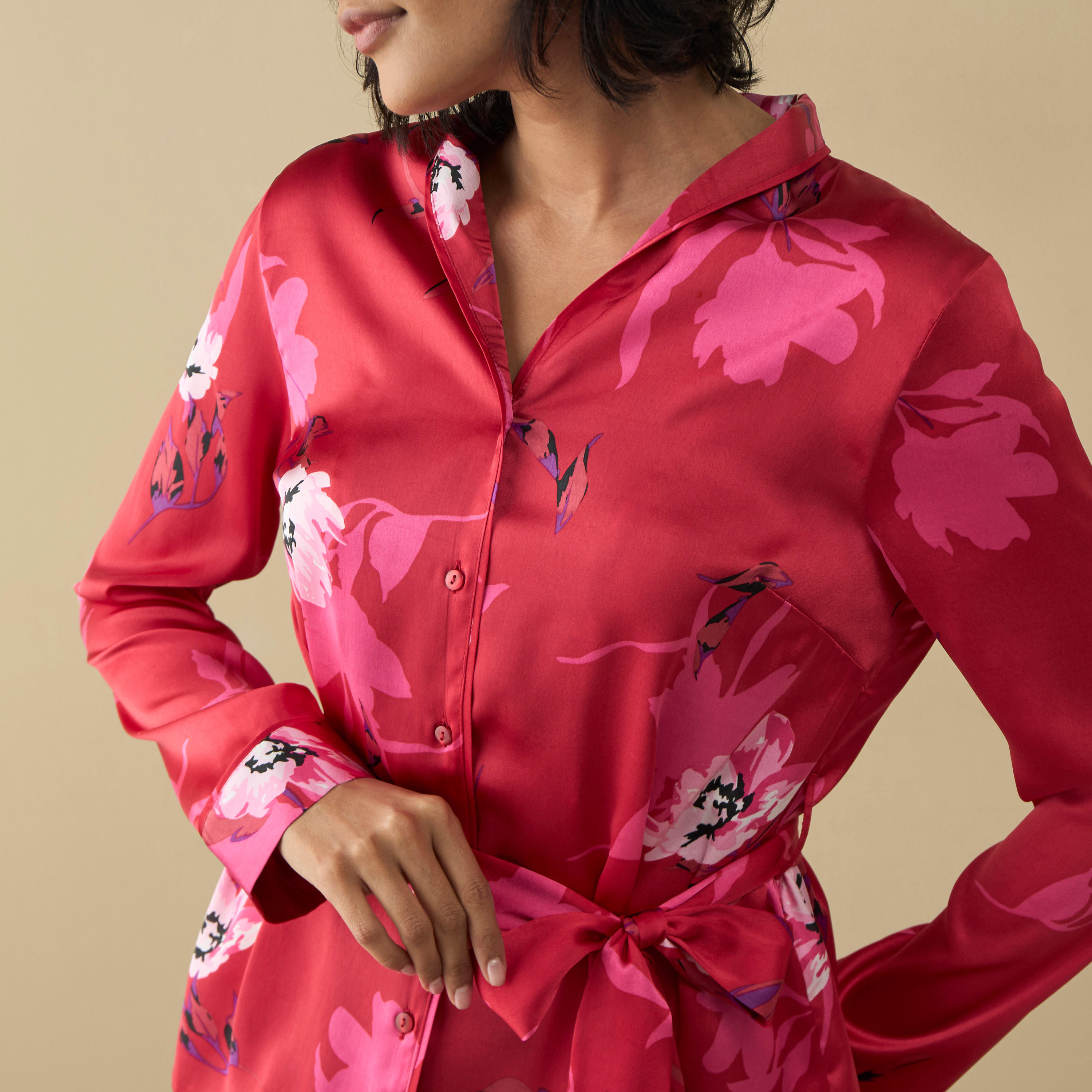 طقم بنطلون بيجاما وقميص بطبعات أزهار وأربطة-women-clothing-nightwear-pyjamas-longsets-image-5