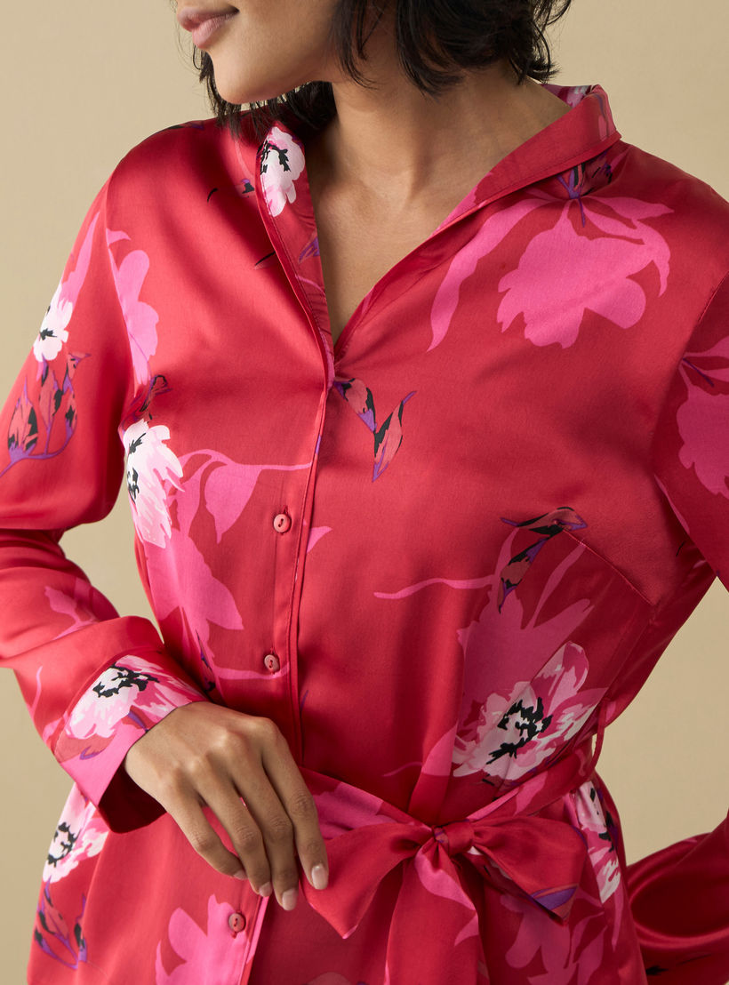 طقم بنطلون بيجاما وقميص بطبعات أزهار وأربطة-women-clothing-nightwear-pyjamas-longsets-image-5