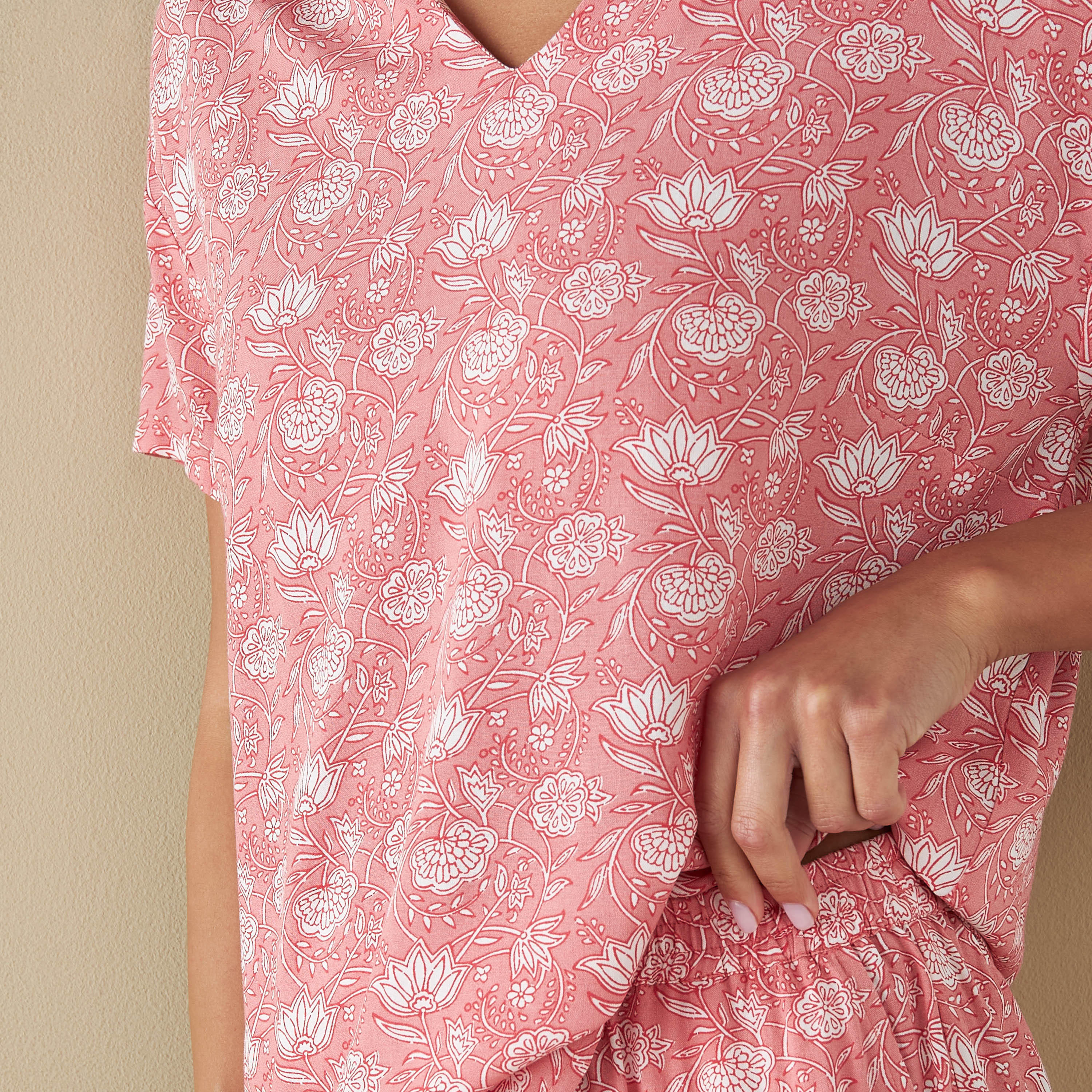 طقم بنطلون بيجاما وقميص بطبعات زهرية-women-clothing-nightwear-pyjamas-longsets-image-5