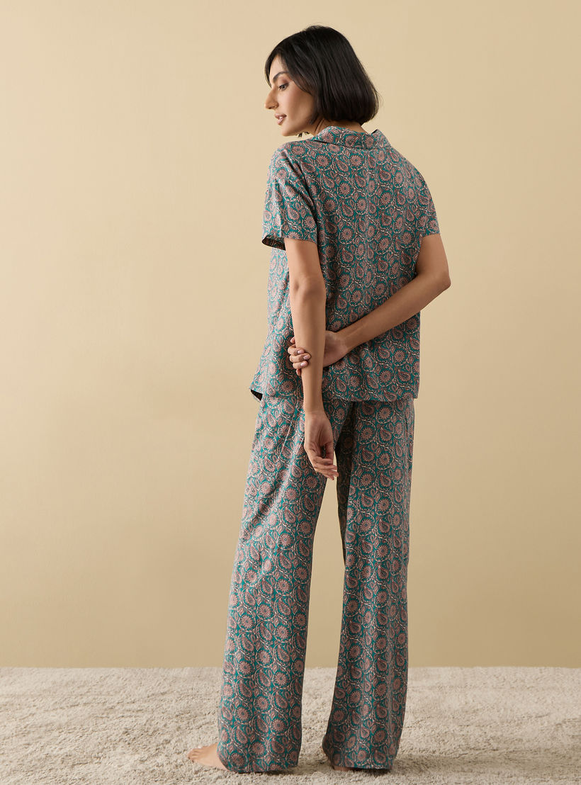 طقم بنطلون بيجاما وقميص نوم بطبعات بيزلي-women-clothing-nightwear-pyjamas-longsets-image-4