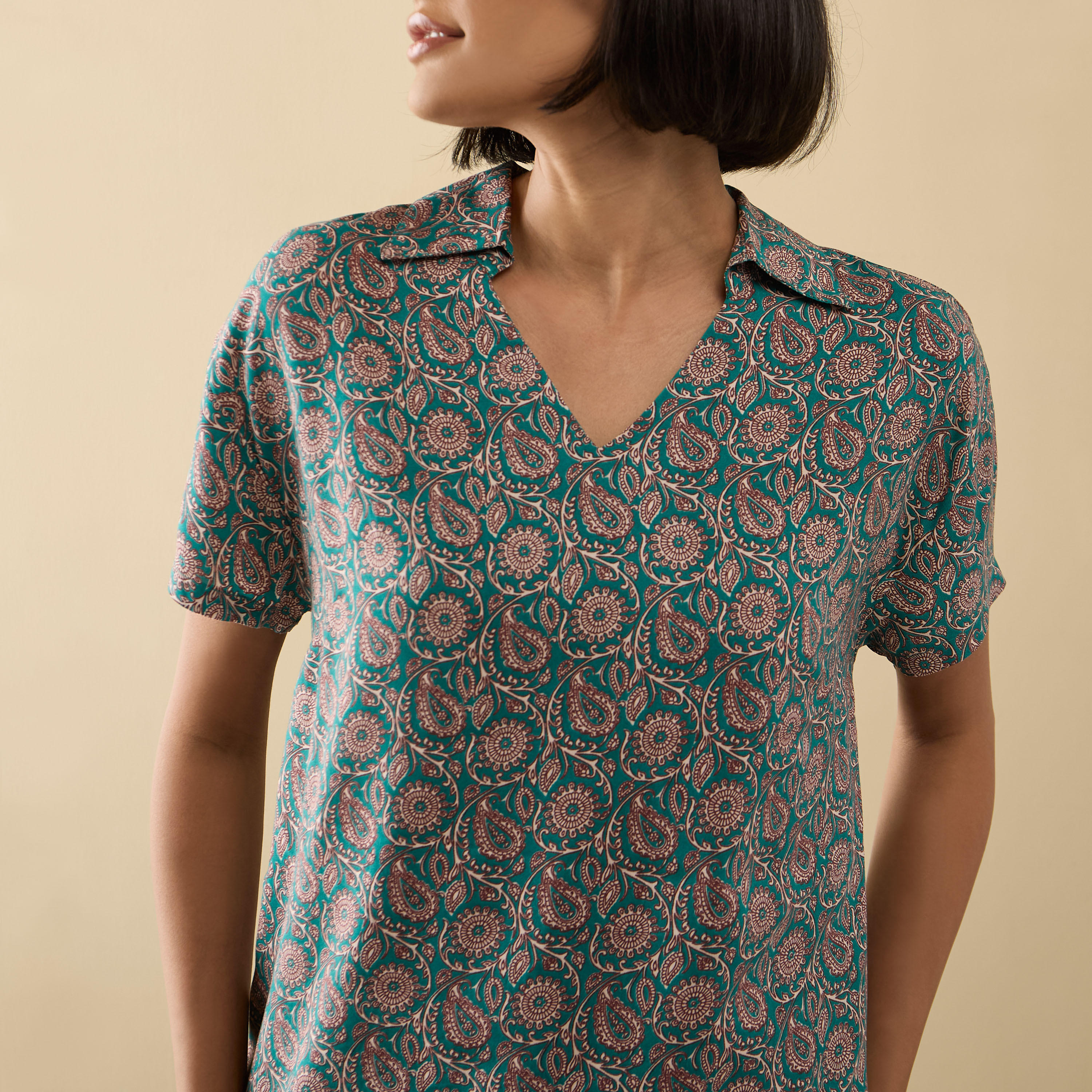 طقم بنطلون بيجاما وقميص نوم بطبعات بيزلي-women-clothing-nightwear-pyjamas-longsets-image-5