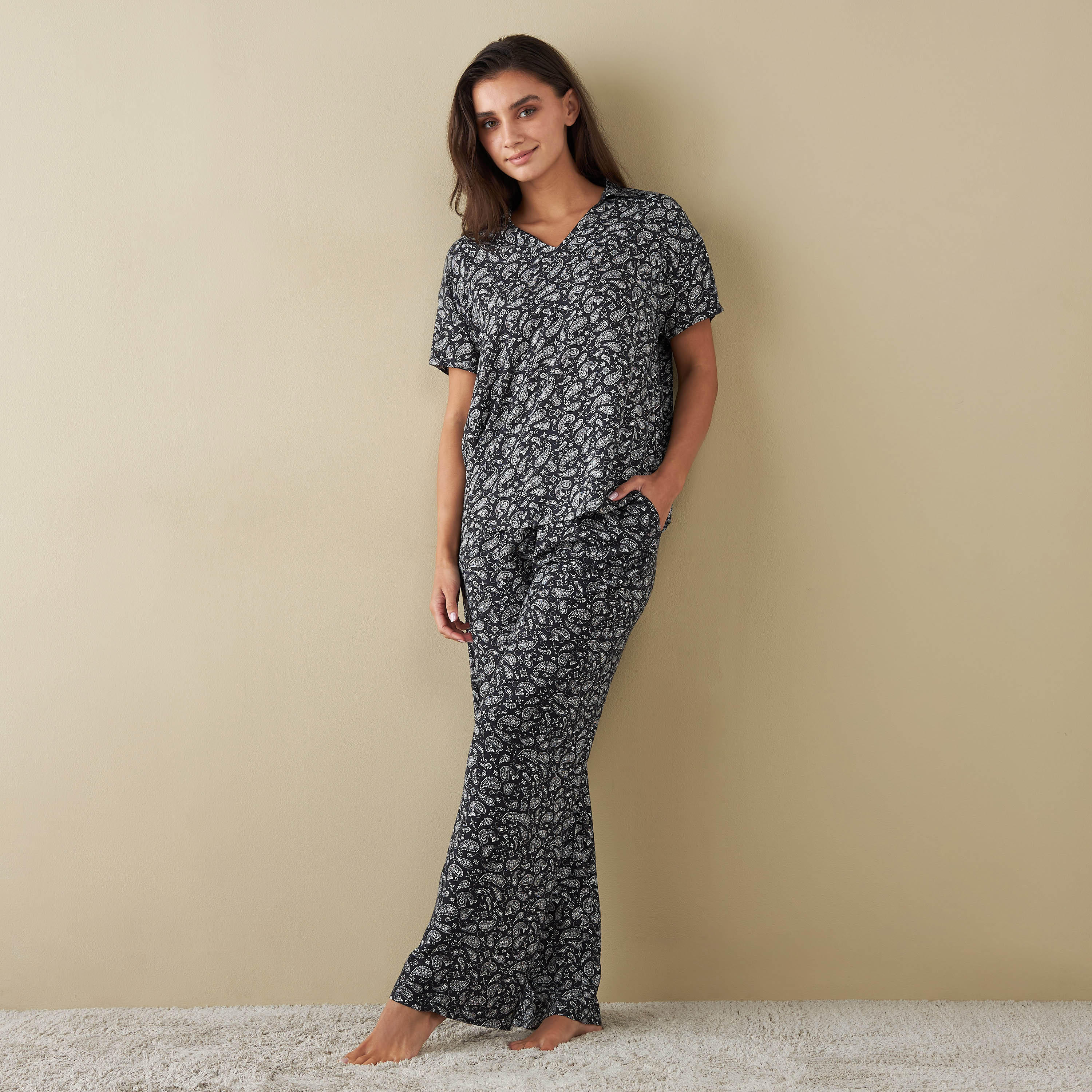 All-Over Paisely Print Shirt and Pyjama Set-cpwomen-clothing-nightwear-sets-image-1