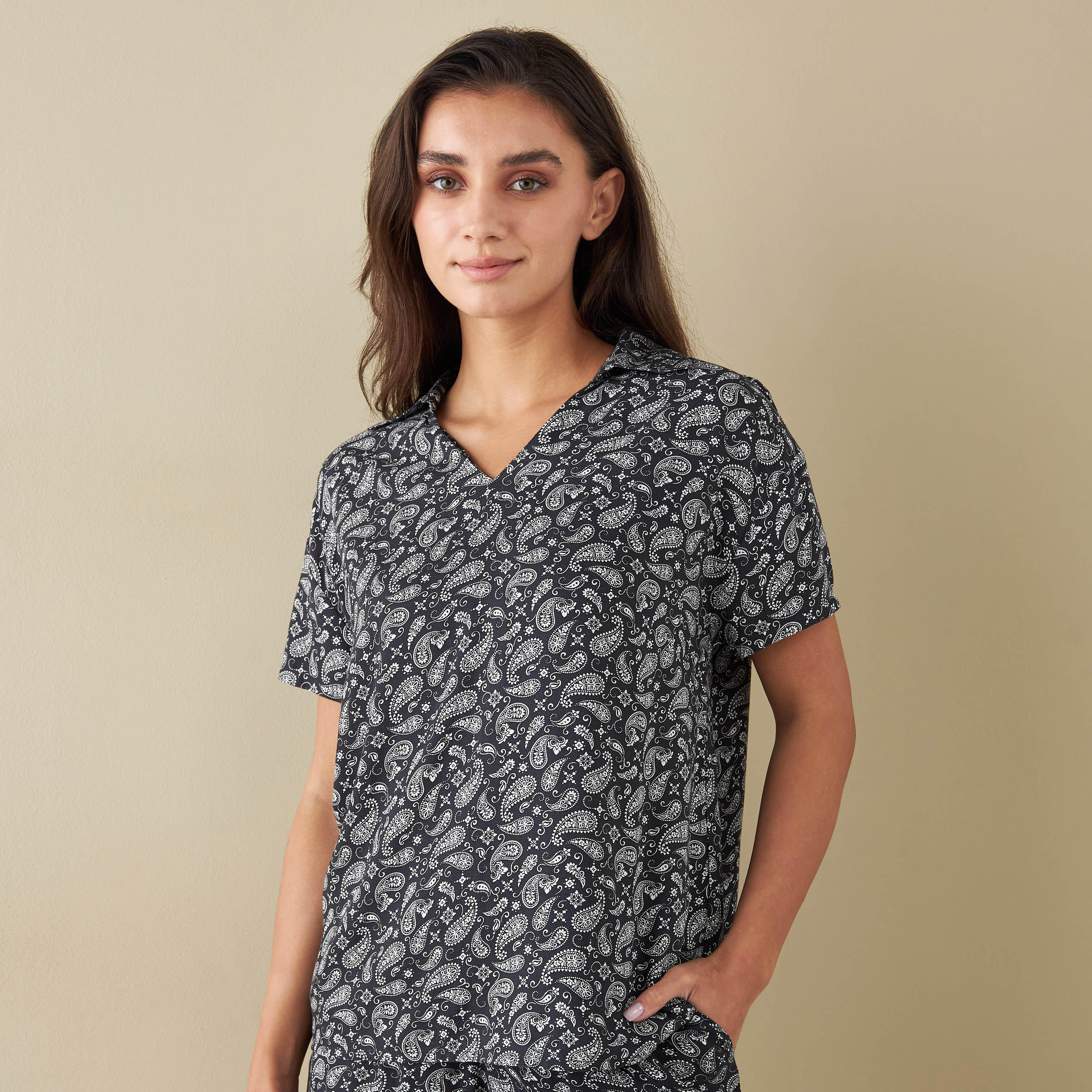 All-Over Paisely Print Shirt and Pyjama Set-cpwomen-clothing-nightwear-sets-image-2