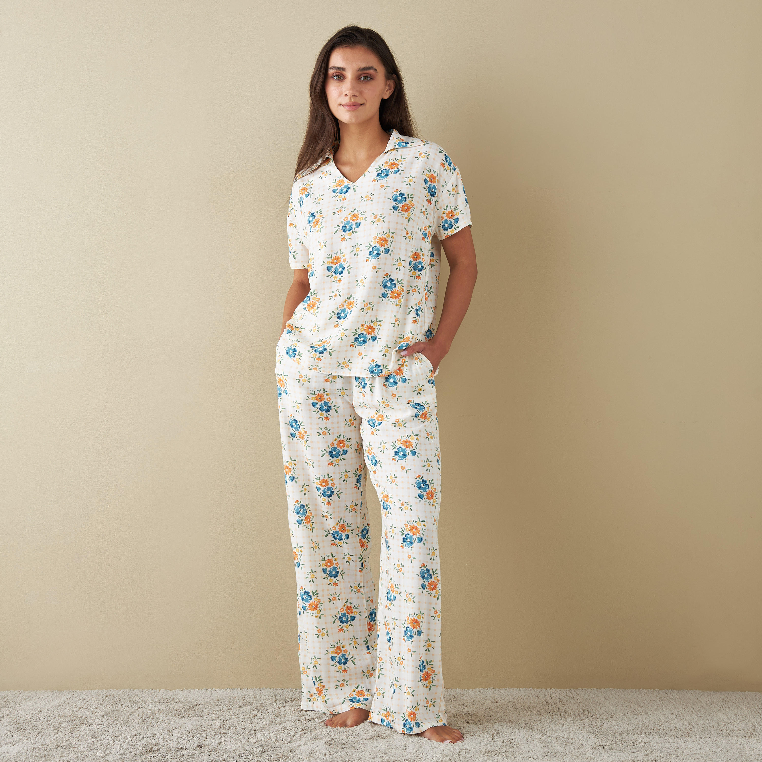 All-Over Floral Print Shirt and Pyjama Set-women-clothing-nightwear-pyjamas-longsets-image-1