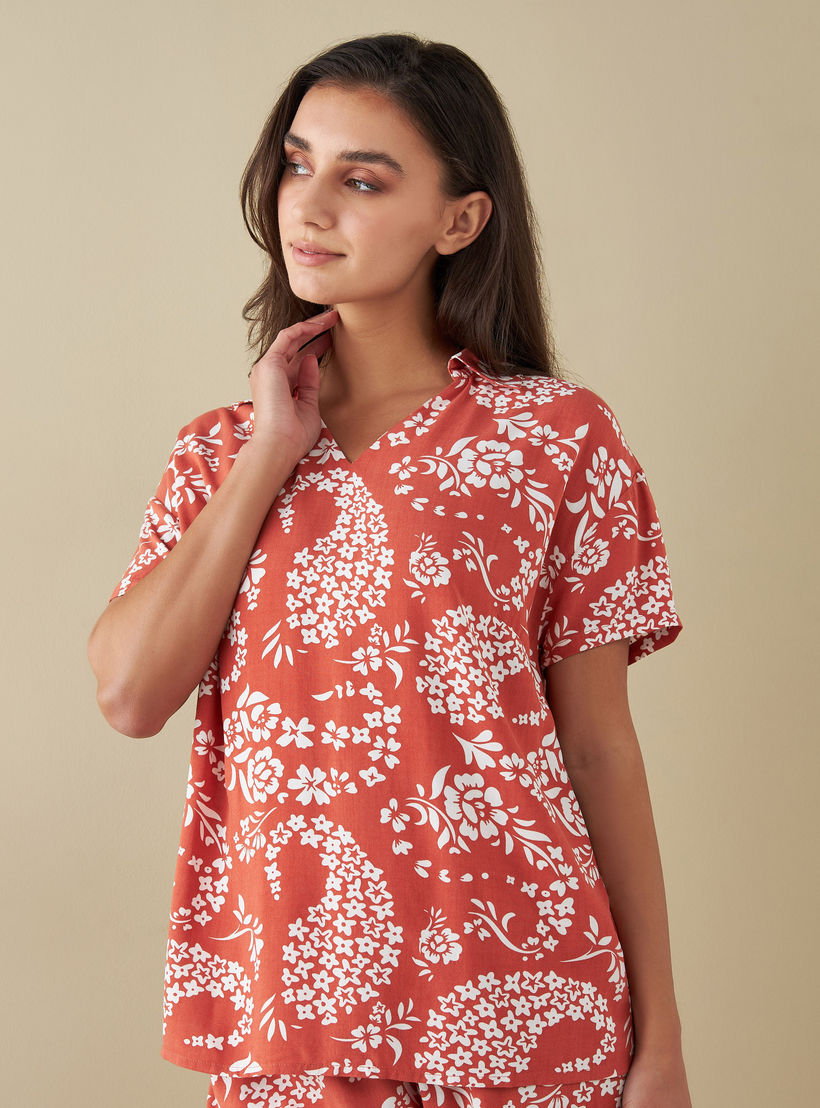طقم بنطلون بيجاما وقميص نوم بطبعات بيزلي-women-clothing-nightwear-pyjamas-longsets-image-2