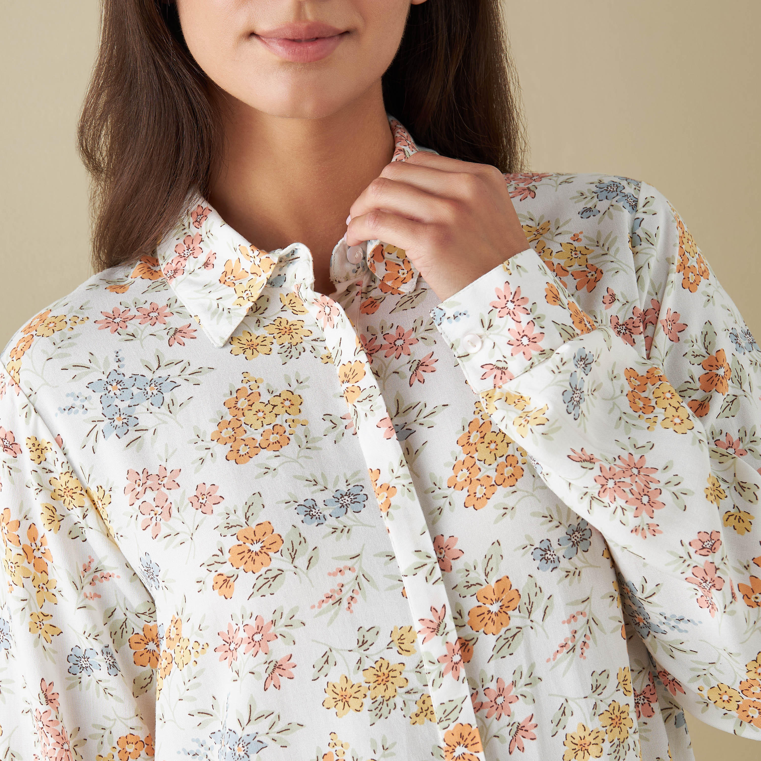 طقم بنطلون بيجاما وقميص بطبعات زهرية-women-clothing-nightwear-pyjamas-longsets-image-5