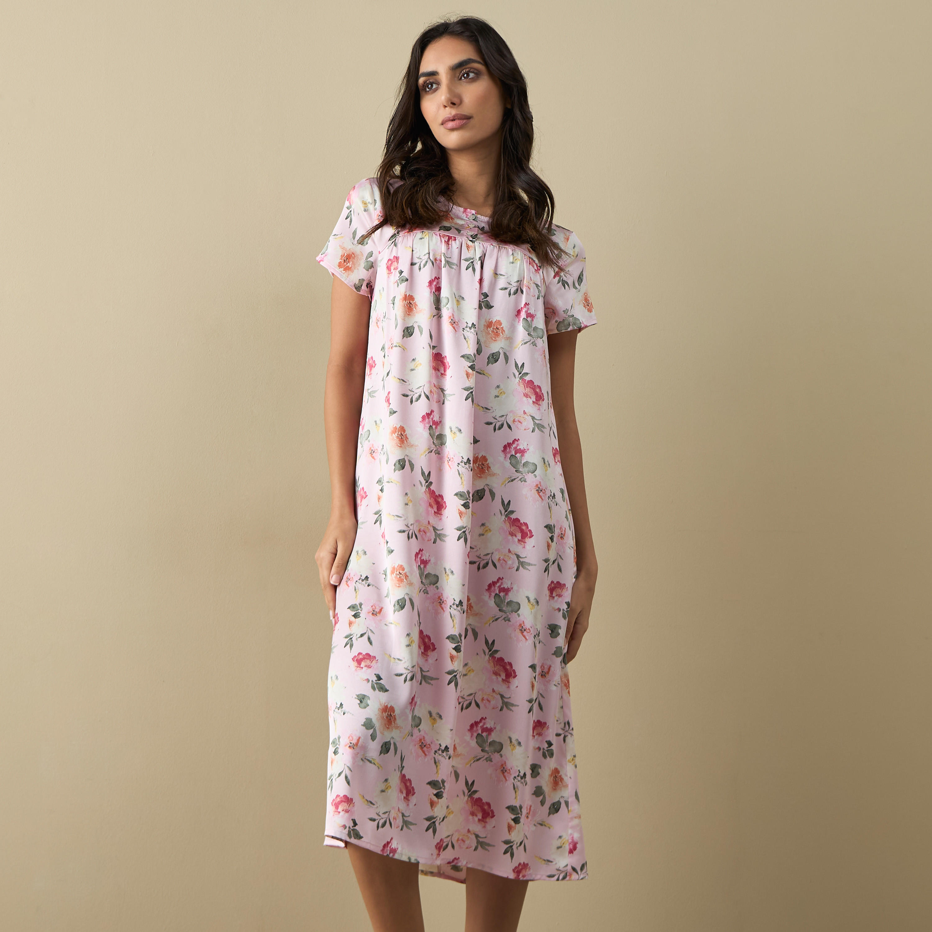 قميص نوم بأكمام قصيرة وطبعات أزهار-women-clothing-nightwear-nighties-image-1