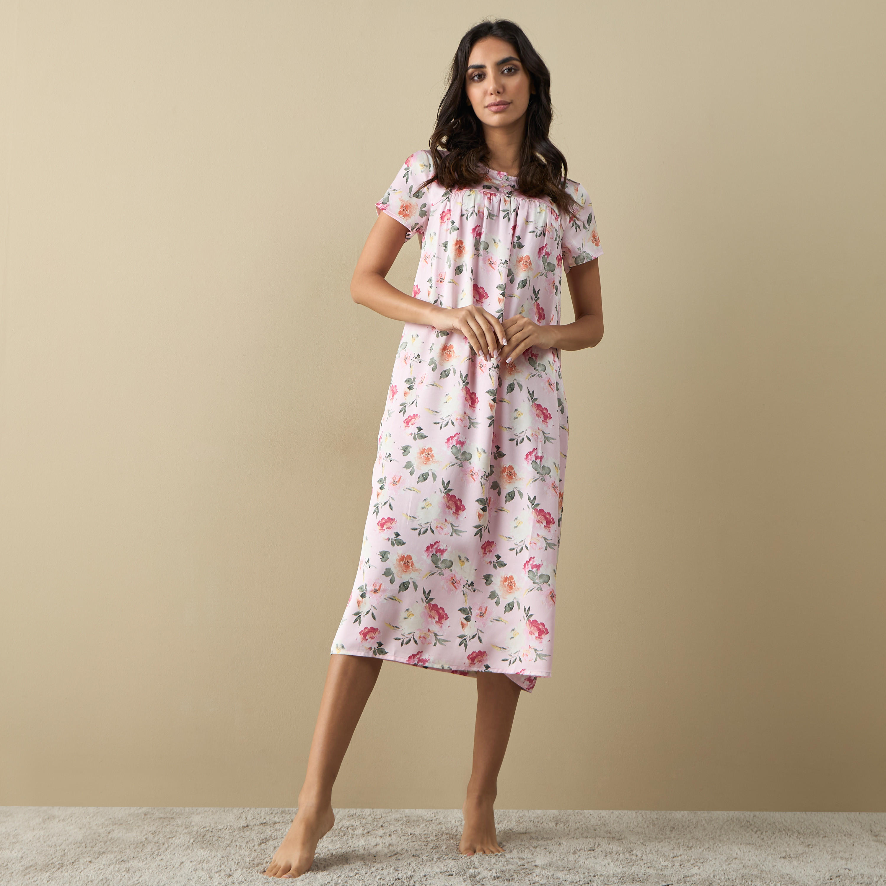 قميص نوم بأكمام قصيرة وطبعات أزهار-women-clothing-nightwear-nighties-image-2