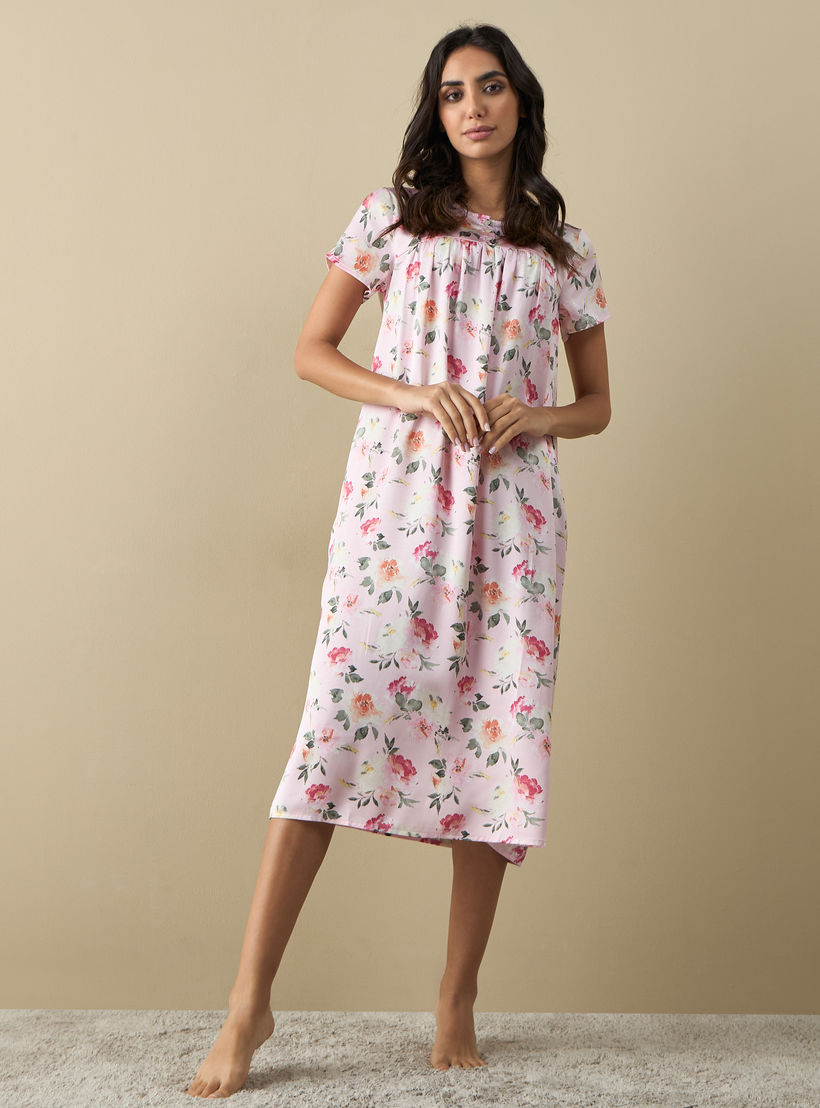 قميص نوم بأكمام قصيرة وطبعات أزهار-women-clothing-nightwear-nighties-image-2