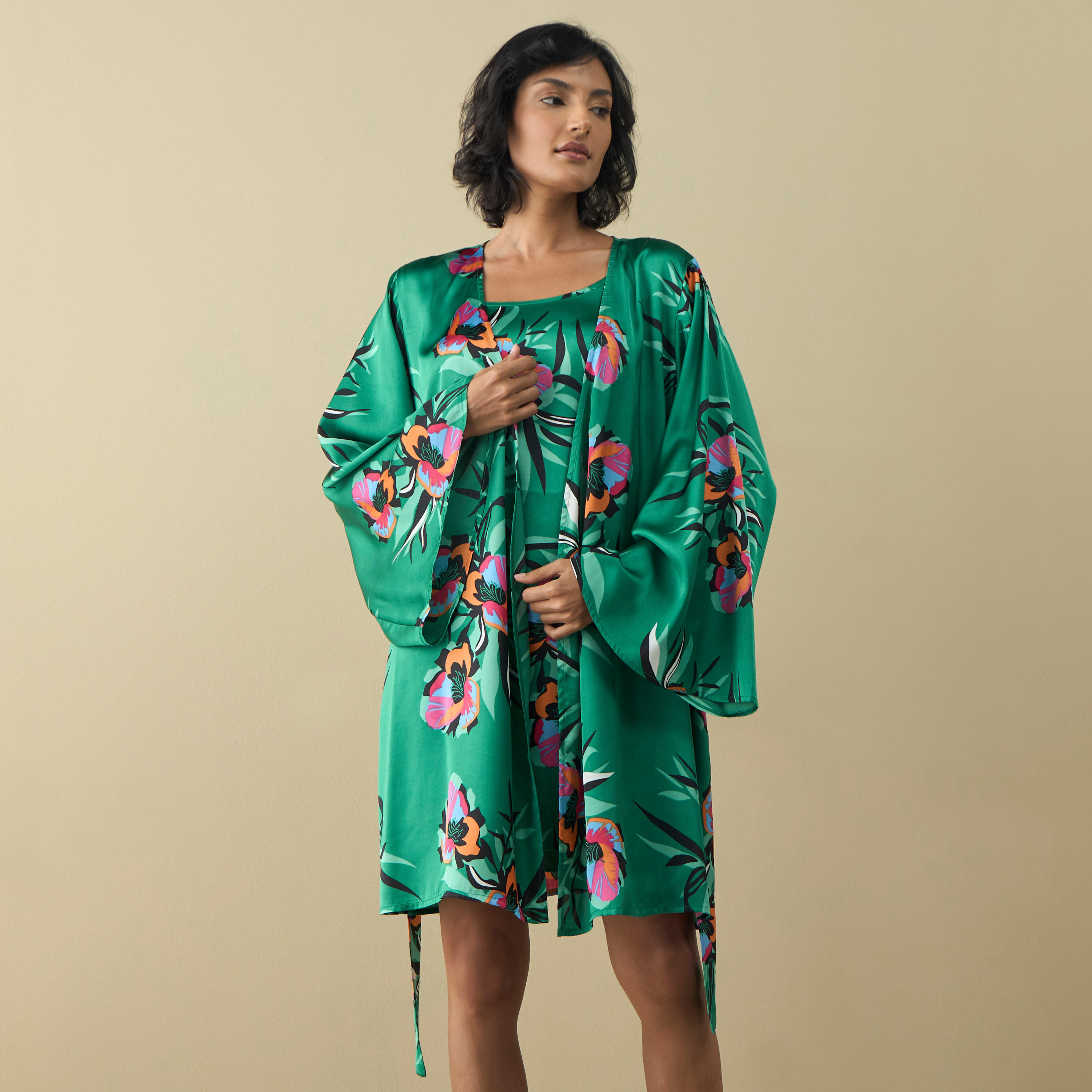All-Over Floral Print Robe and Slip Dress Set-women-clothing-nightwear-pyjamas-longsets-image-1