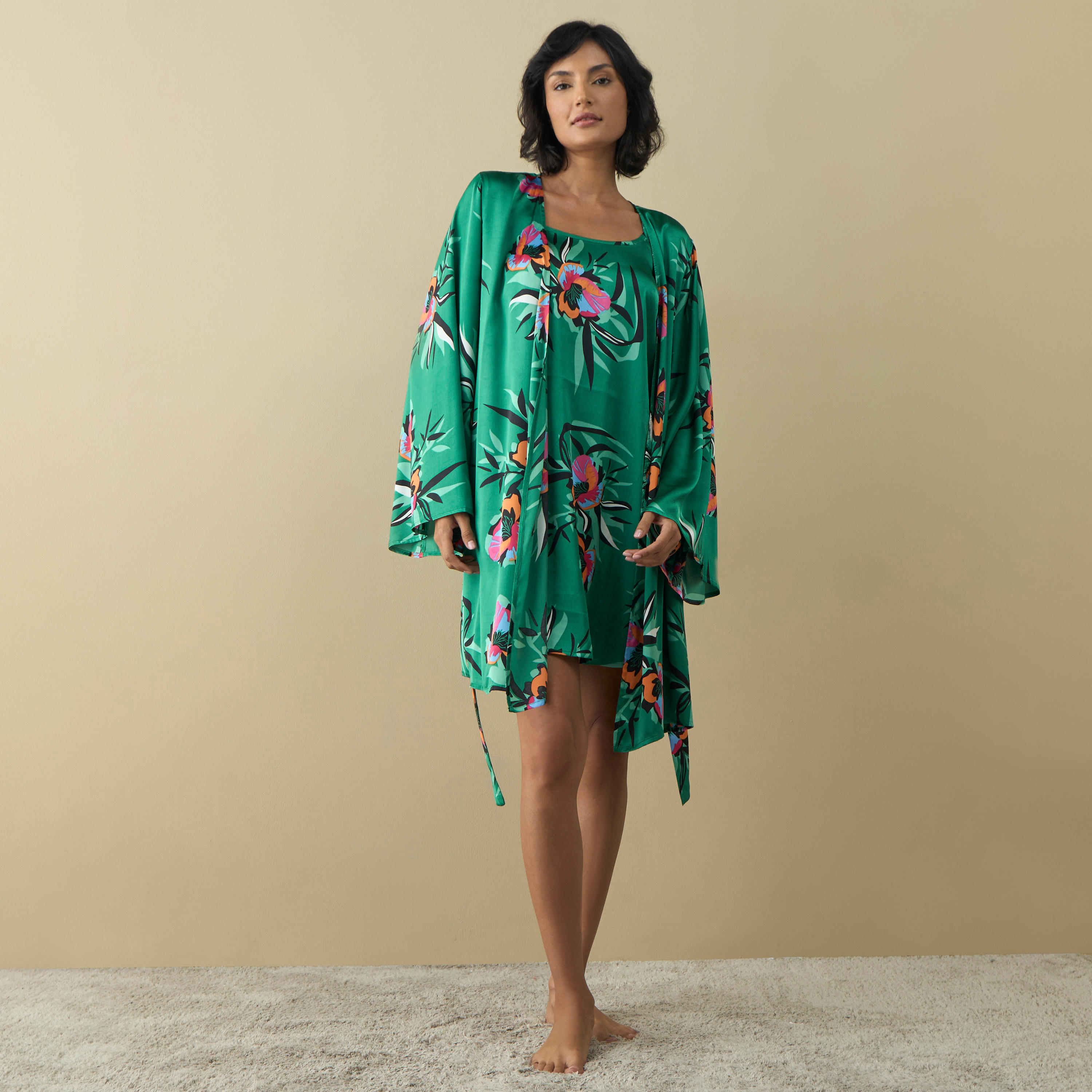 All-Over Floral Print Robe and Slip Dress Set-women-clothing-nightwear-pyjamas-longsets-image-2