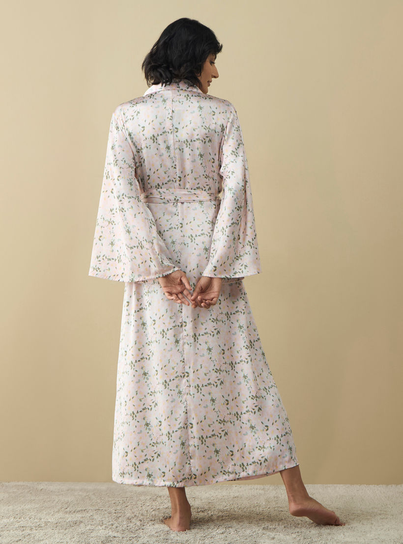روب بياقة مطوية وحزام ربط وطبعات أزهار-women-clothing-nightwear-robes-image-3
