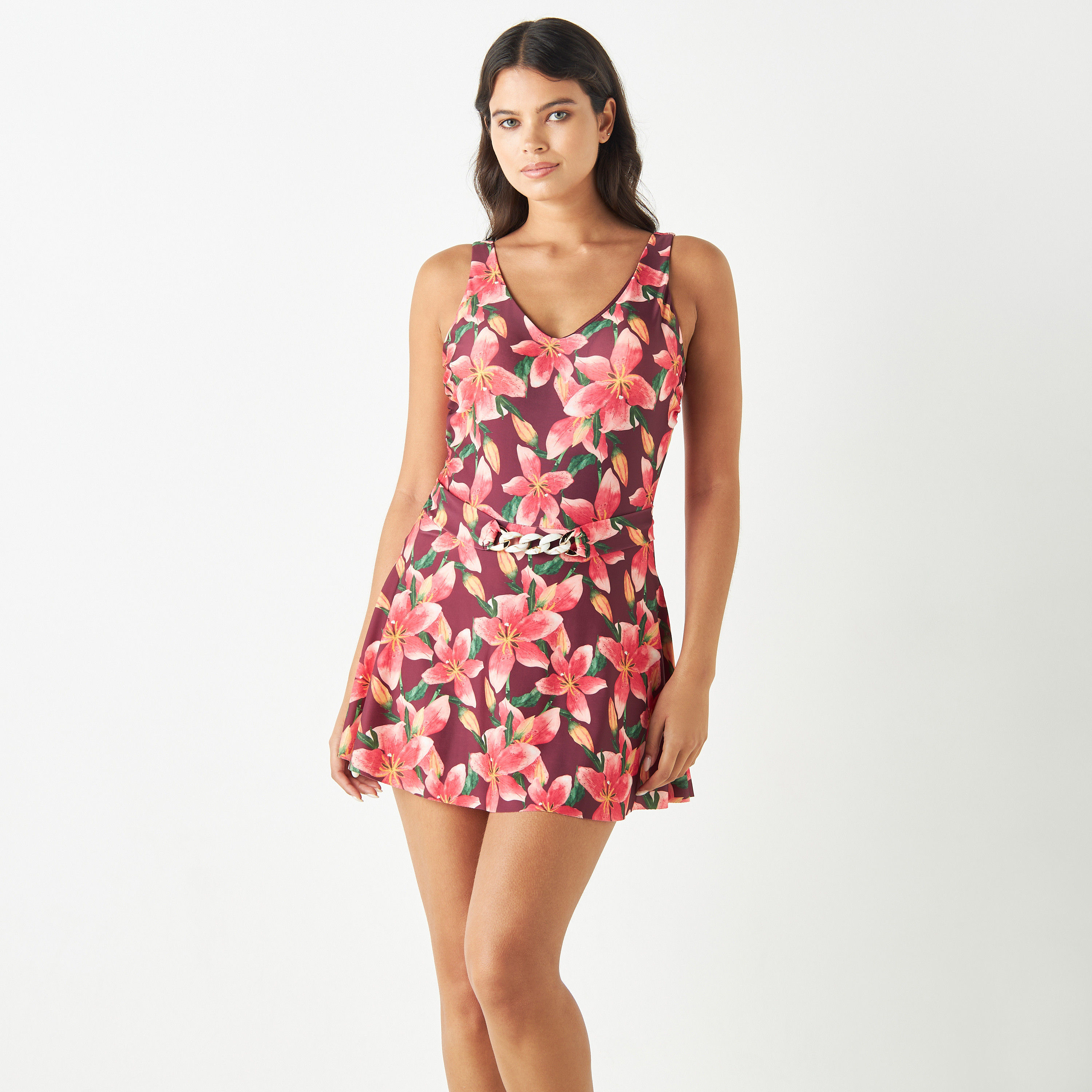 All-Over Floral Print Swimsuit with Chain Link Detail-women-clothing-swimandbeach-swimsuits-image-1