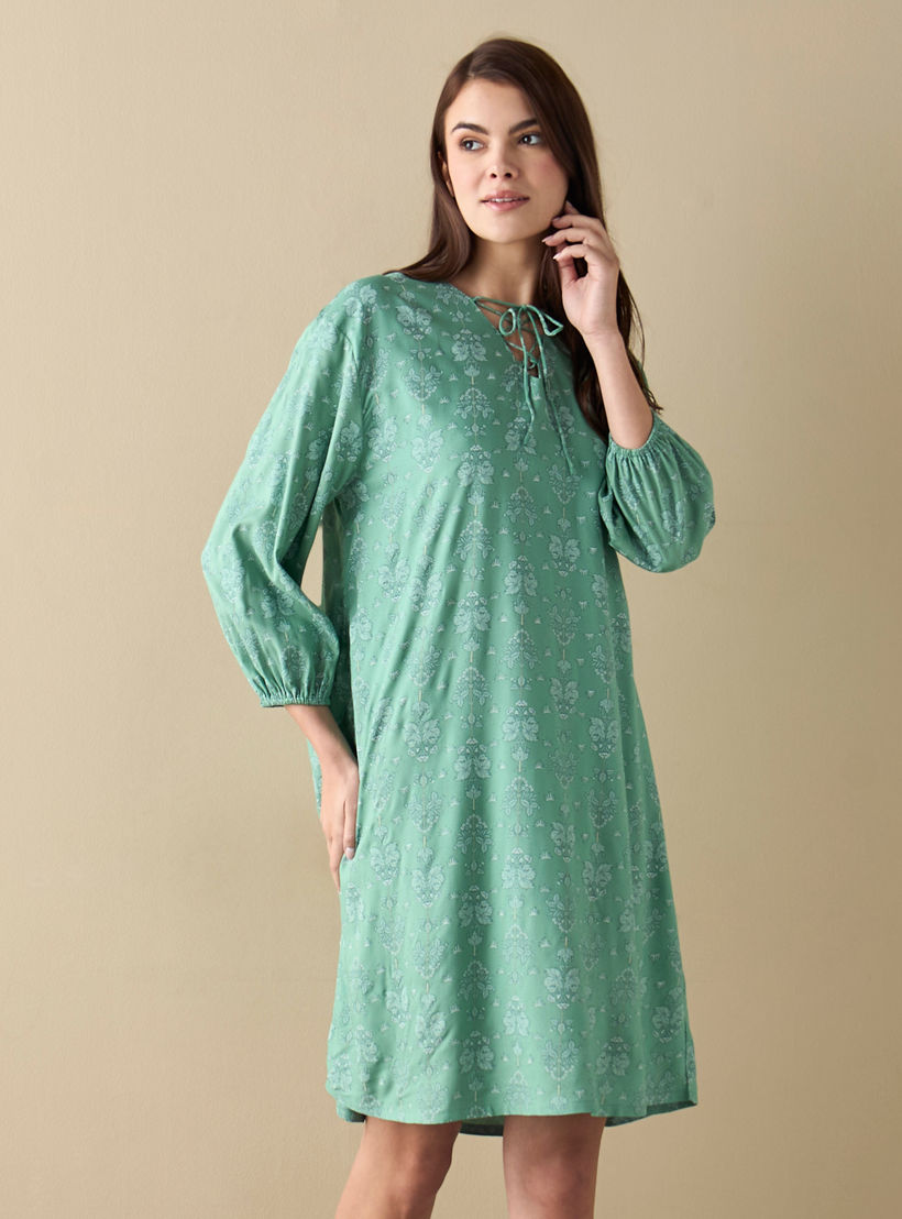 قميص نوم بطبعات زهرية وأربطة وأكمام 3/4-women-clothing-nightwear-nighties-image-1