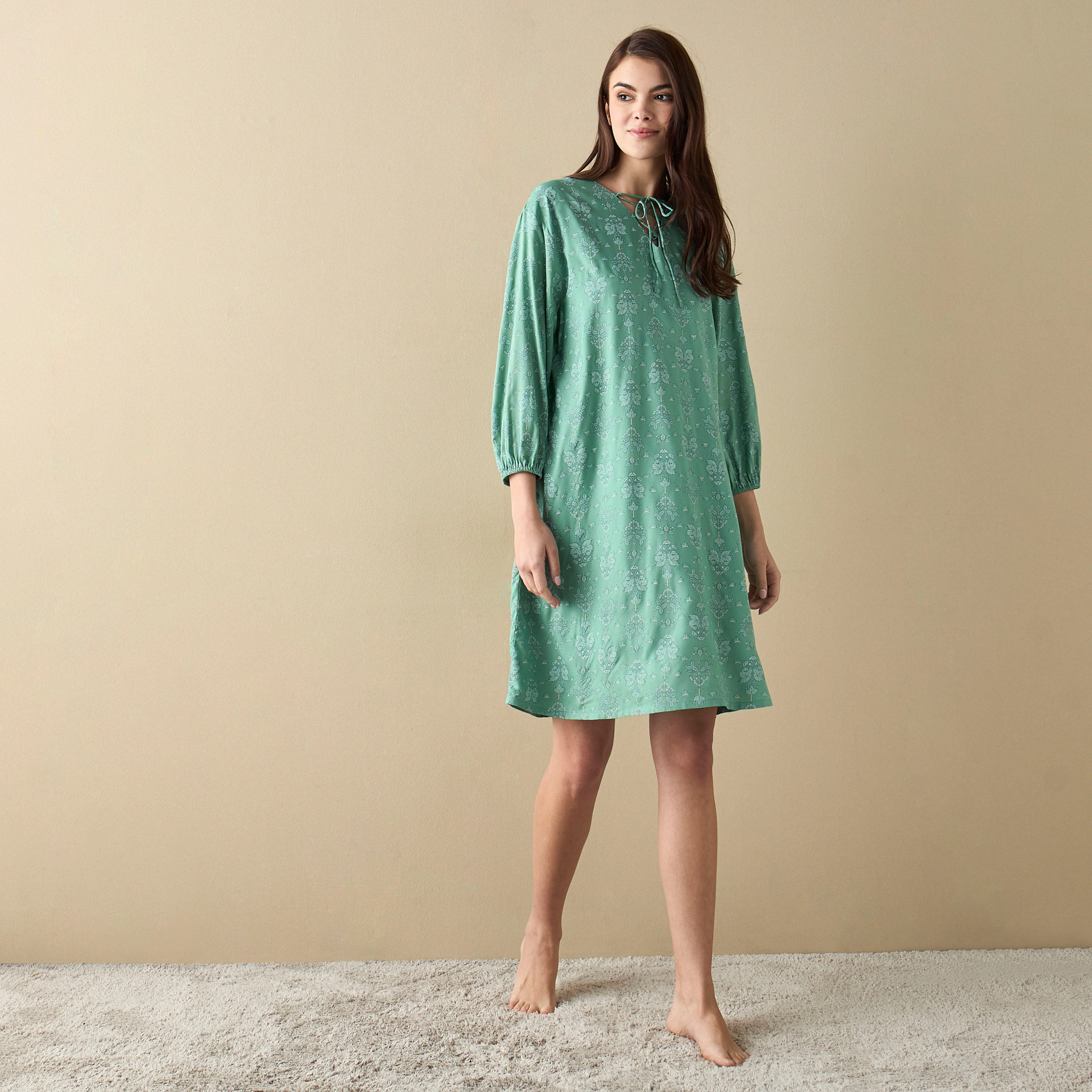 قميص نوم بطبعات زهرية وأربطة وأكمام 3/4-women-clothing-nightwear-nighties-image-2