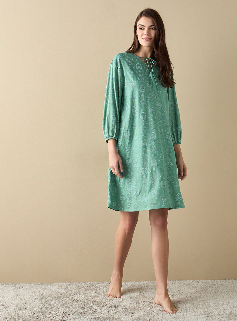 قميص نوم بطبعات زهرية وأربطة وأكمام 3/4-women-clothing-nightwear-nighties-image-2