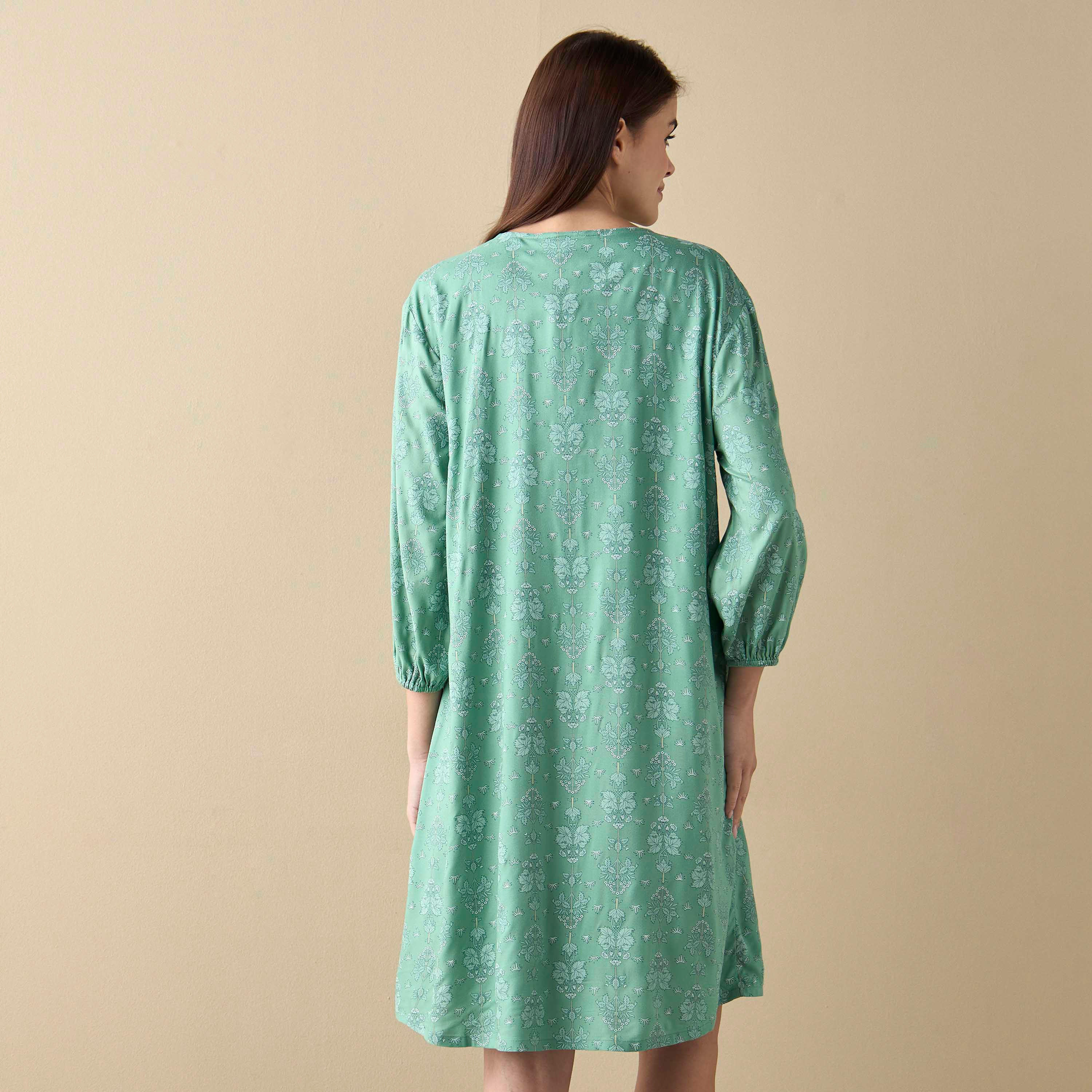 قميص نوم بطبعات زهرية وأربطة وأكمام 3/4-women-clothing-nightwear-nighties-image-3