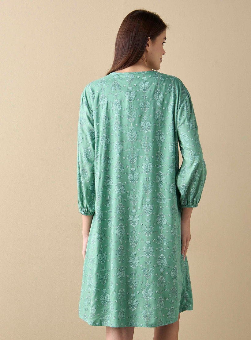 قميص نوم بطبعات زهرية وأربطة وأكمام 3/4-women-clothing-nightwear-nighties-image-3