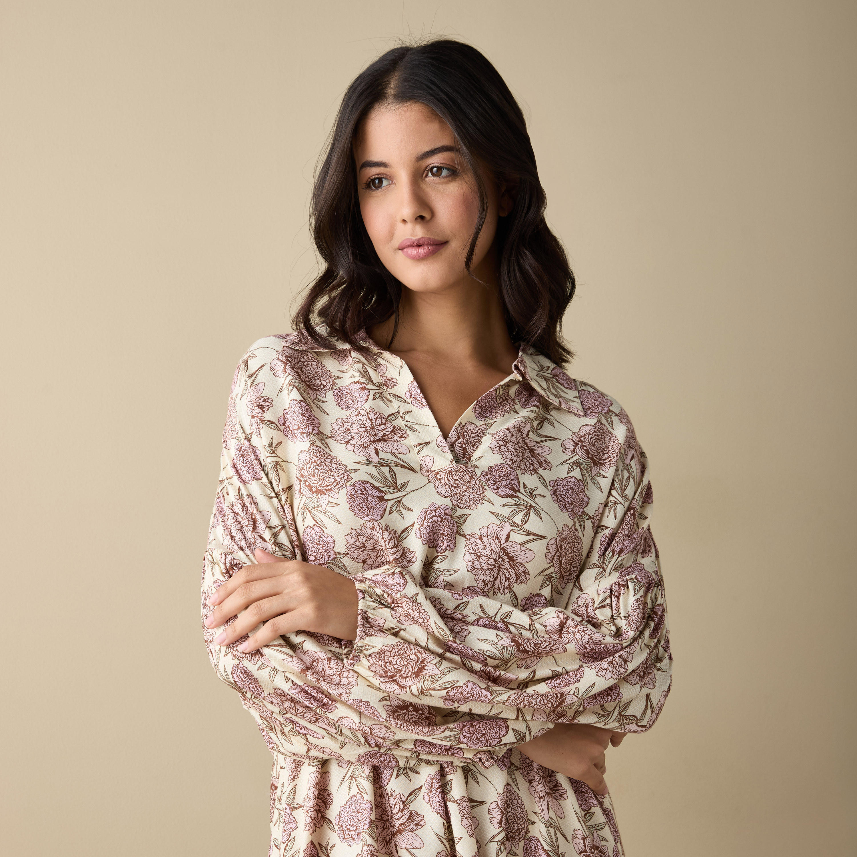 قميص نوم بأكمام طويلة وطبعات أزهار-women-clothing-nightwear-nighties-image-2