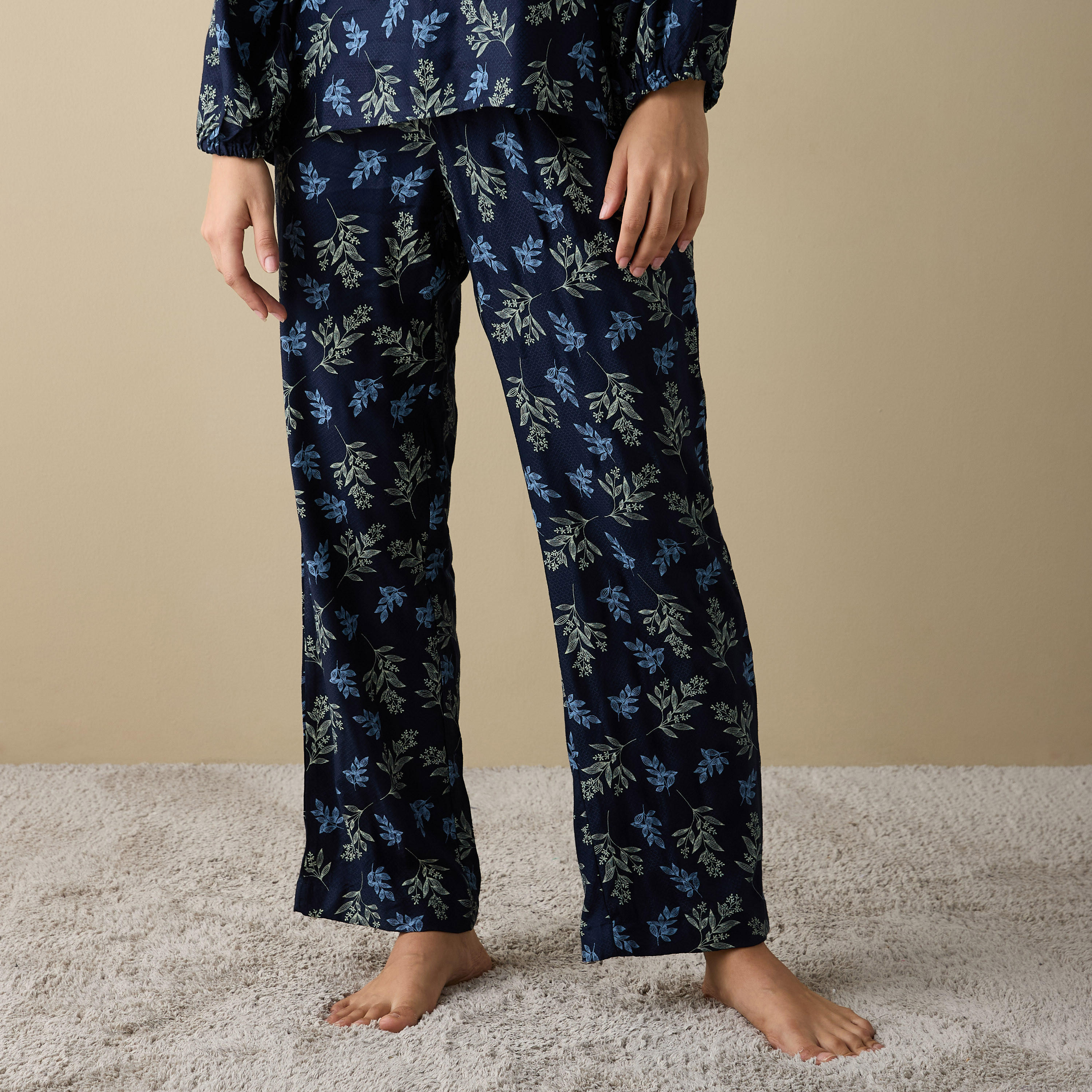 All-Over Leaf Print Shirt and Pyjama Set-women-clothing-nightwear-pyjamas-longsets-image-4
