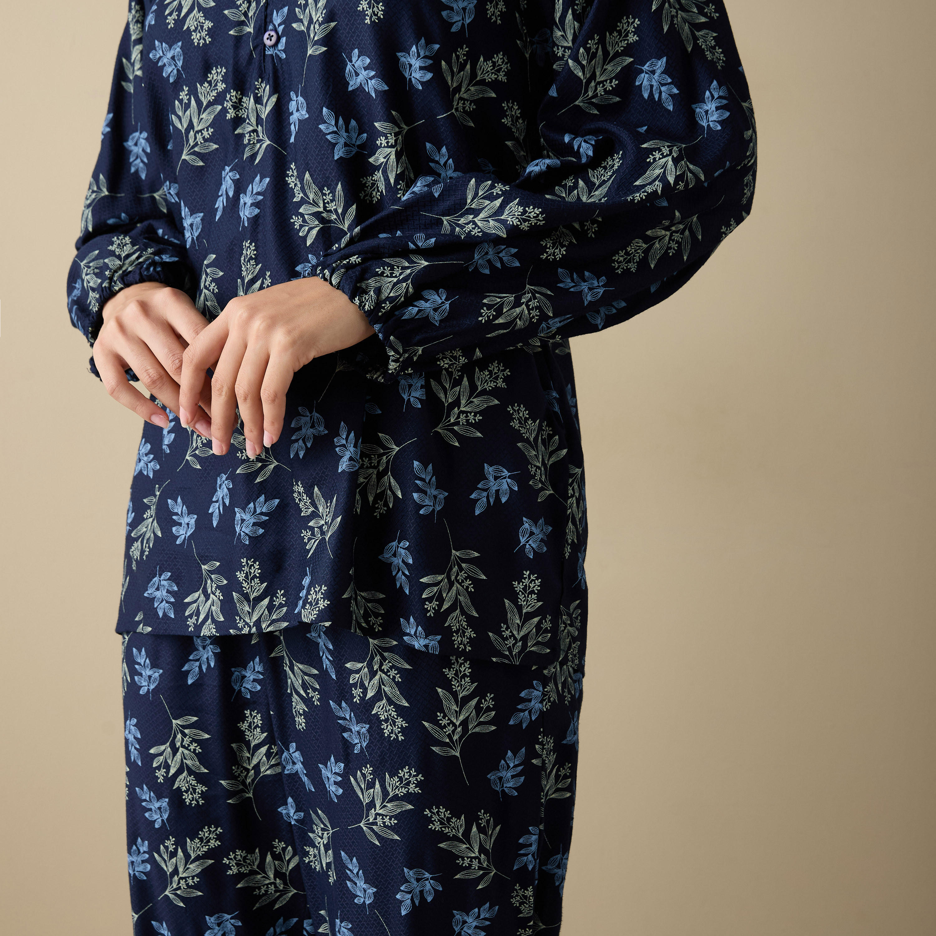 All-Over Leaf Print Shirt and Pyjama Set-women-clothing-nightwear-pyjamas-longsets-image-5