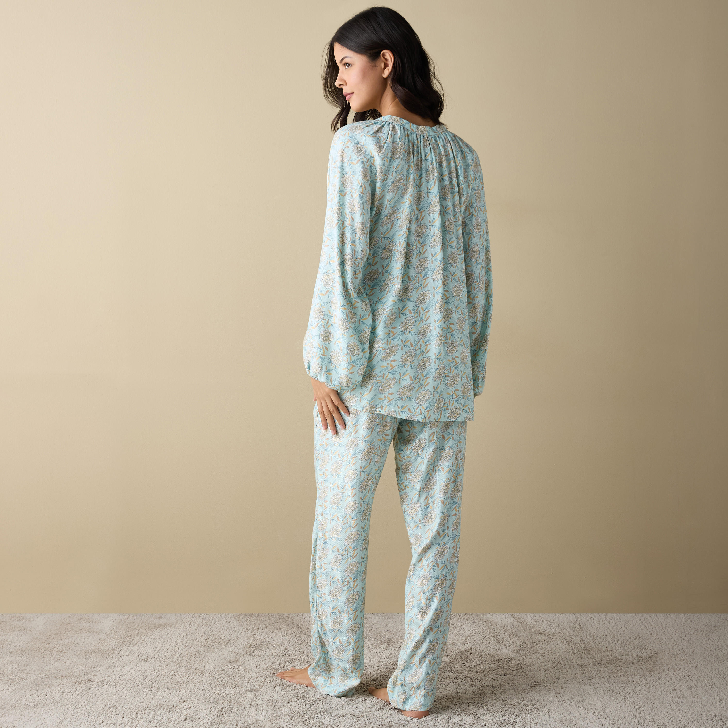 طقم بنطلون بيجاما وقميص بطبعات زهور-women-clothing-nightwear-pyjamas-longsets-image-3