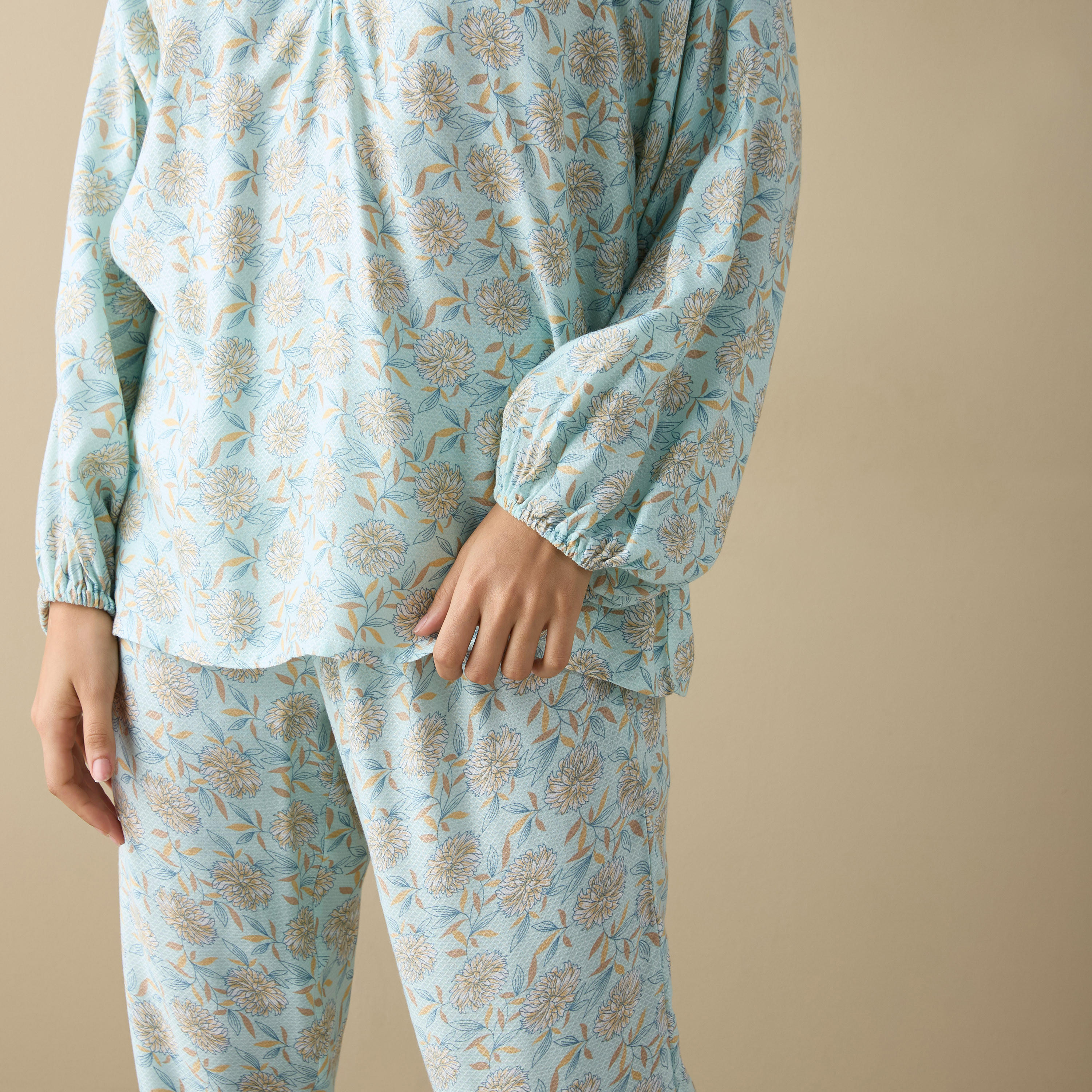 طقم بنطلون بيجاما وقميص بطبعات زهور-women-clothing-nightwear-pyjamas-longsets-image-5