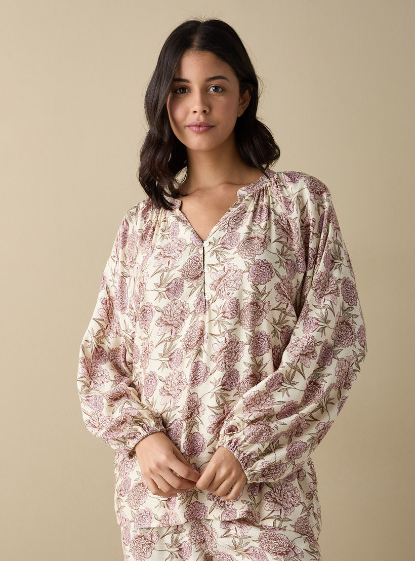 طقم بنطلون بيجاما وقميص بطبعات زهور-women-clothing-nightwear-pyjamas-longsets-image-2