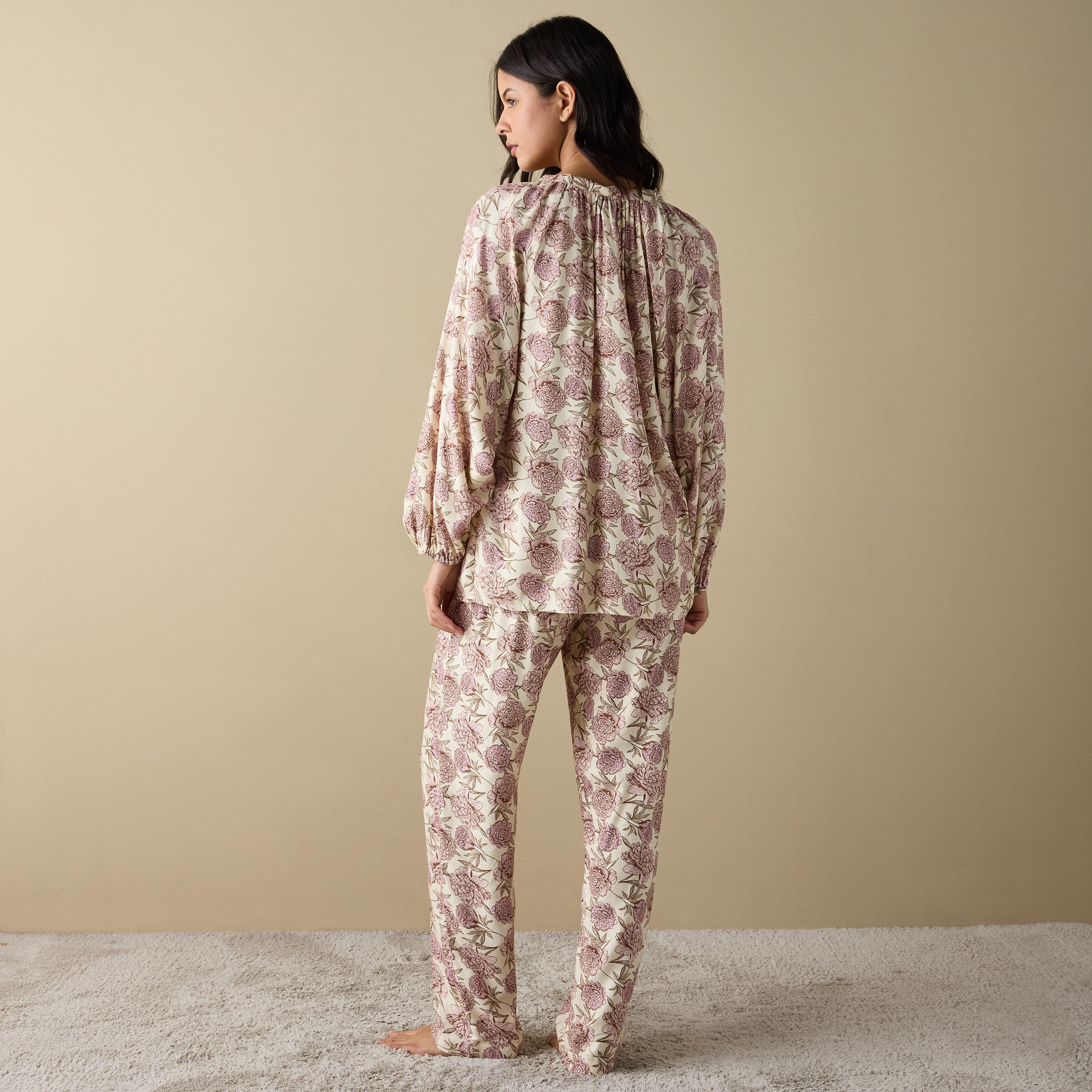 طقم بنطلون بيجاما وقميص بطبعات زهور-women-clothing-nightwear-pyjamas-longsets-image-3