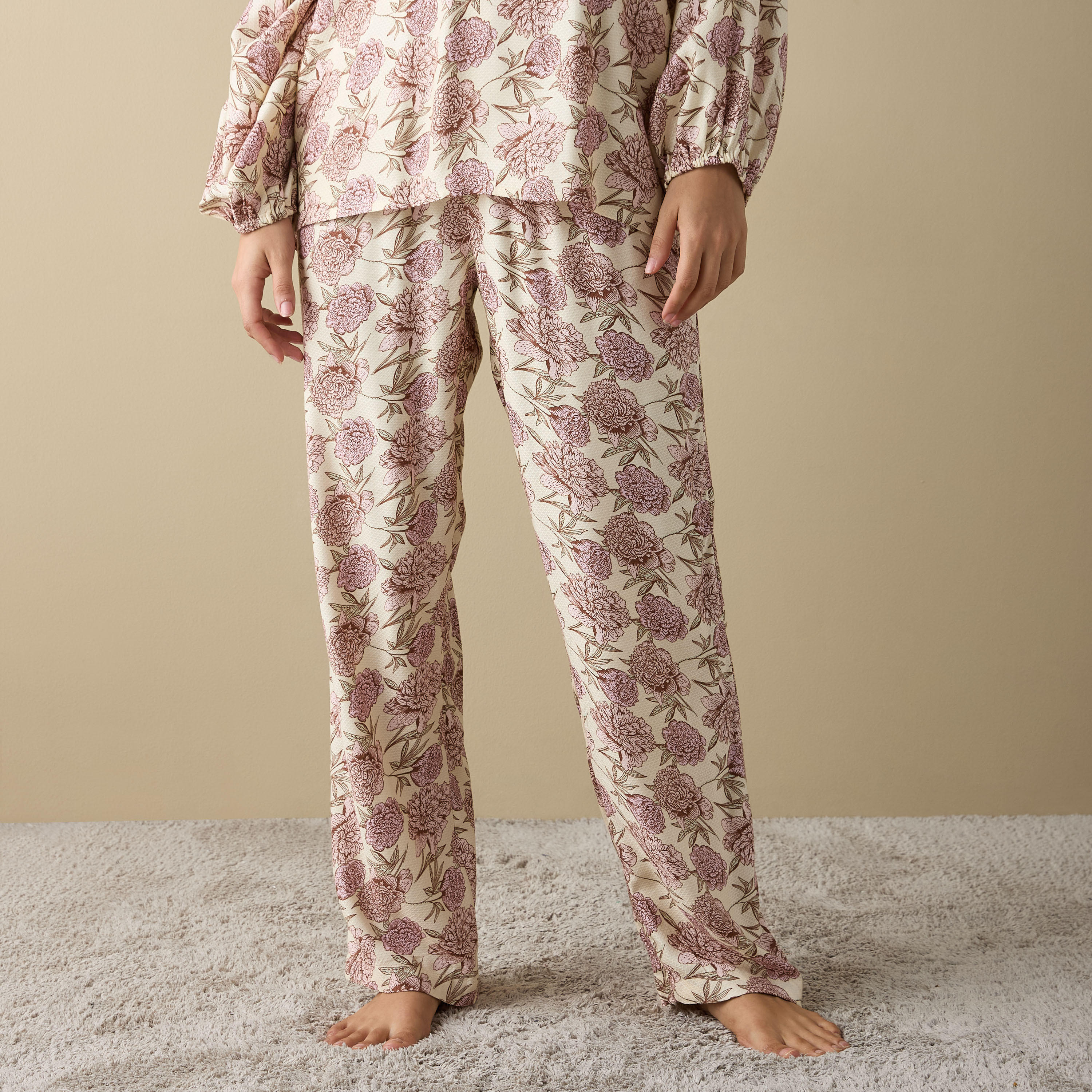 طقم بنطلون بيجاما وقميص بطبعات زهور-women-clothing-nightwear-pyjamas-longsets-image-4