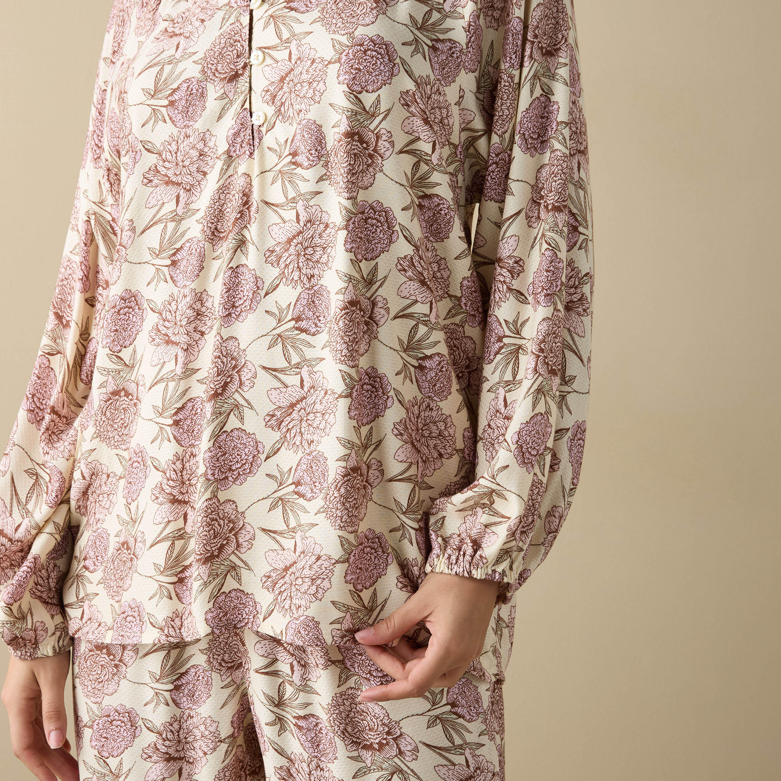 طقم بنطلون بيجاما وقميص بطبعات زهور-women-clothing-nightwear-pyjamas-longsets-image-5