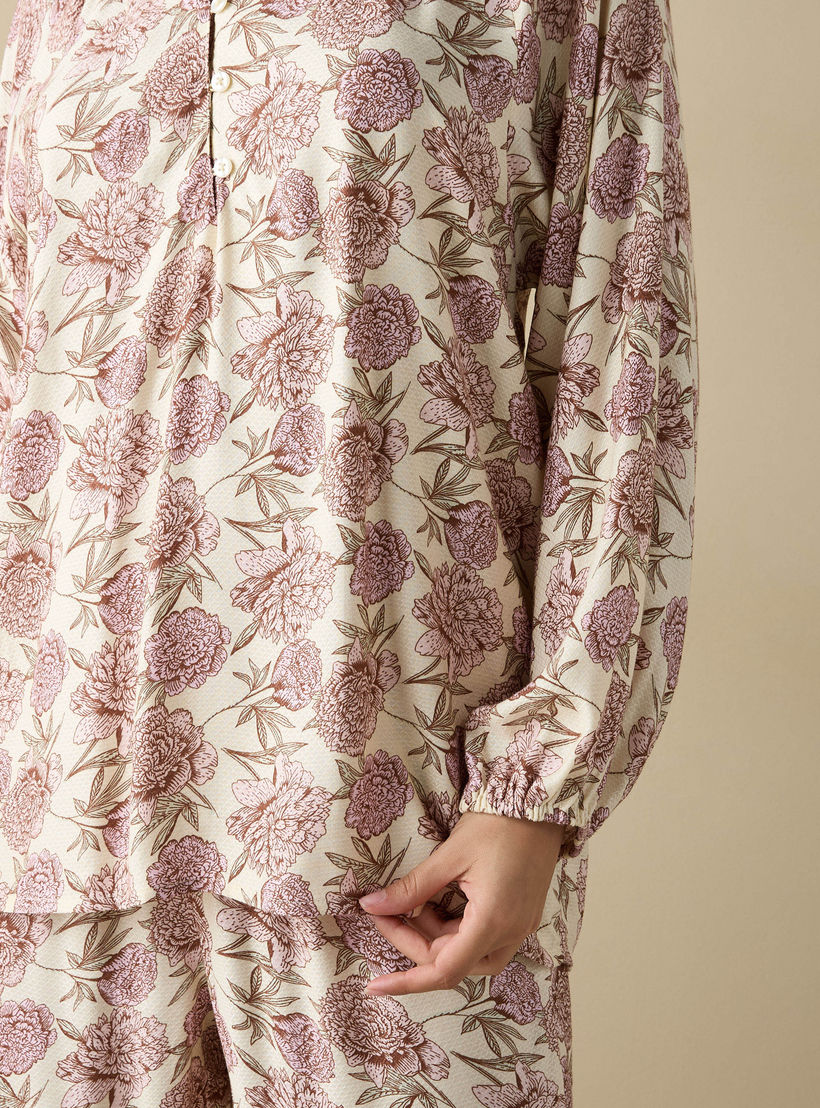 طقم بنطلون بيجاما وقميص بطبعات زهور-women-clothing-nightwear-pyjamas-longsets-image-5